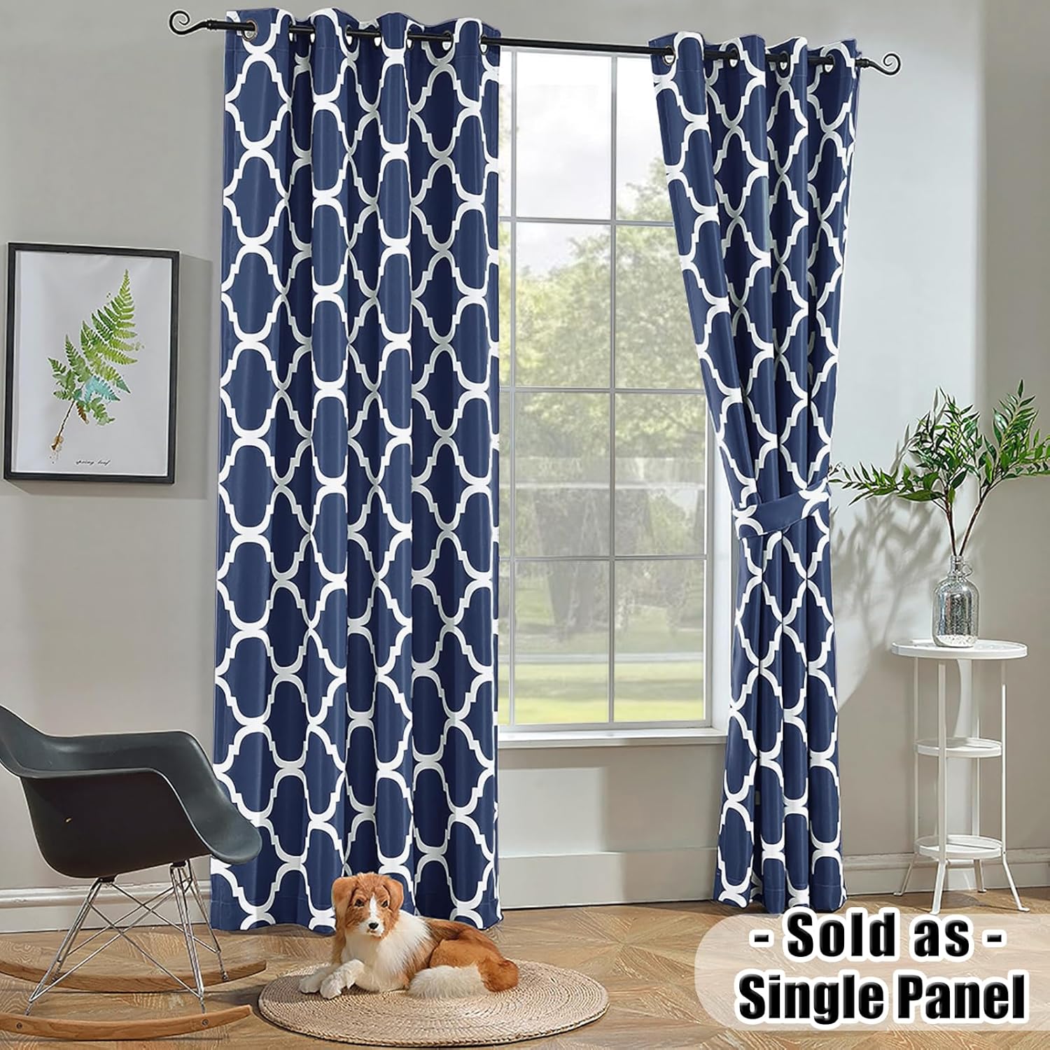 Melodieux Cortina opaca para oscurecer la habitación, con ojales, para sala de estar, dormitorio, paquete de 1 panel, 52 pulgadas de ancho x 84