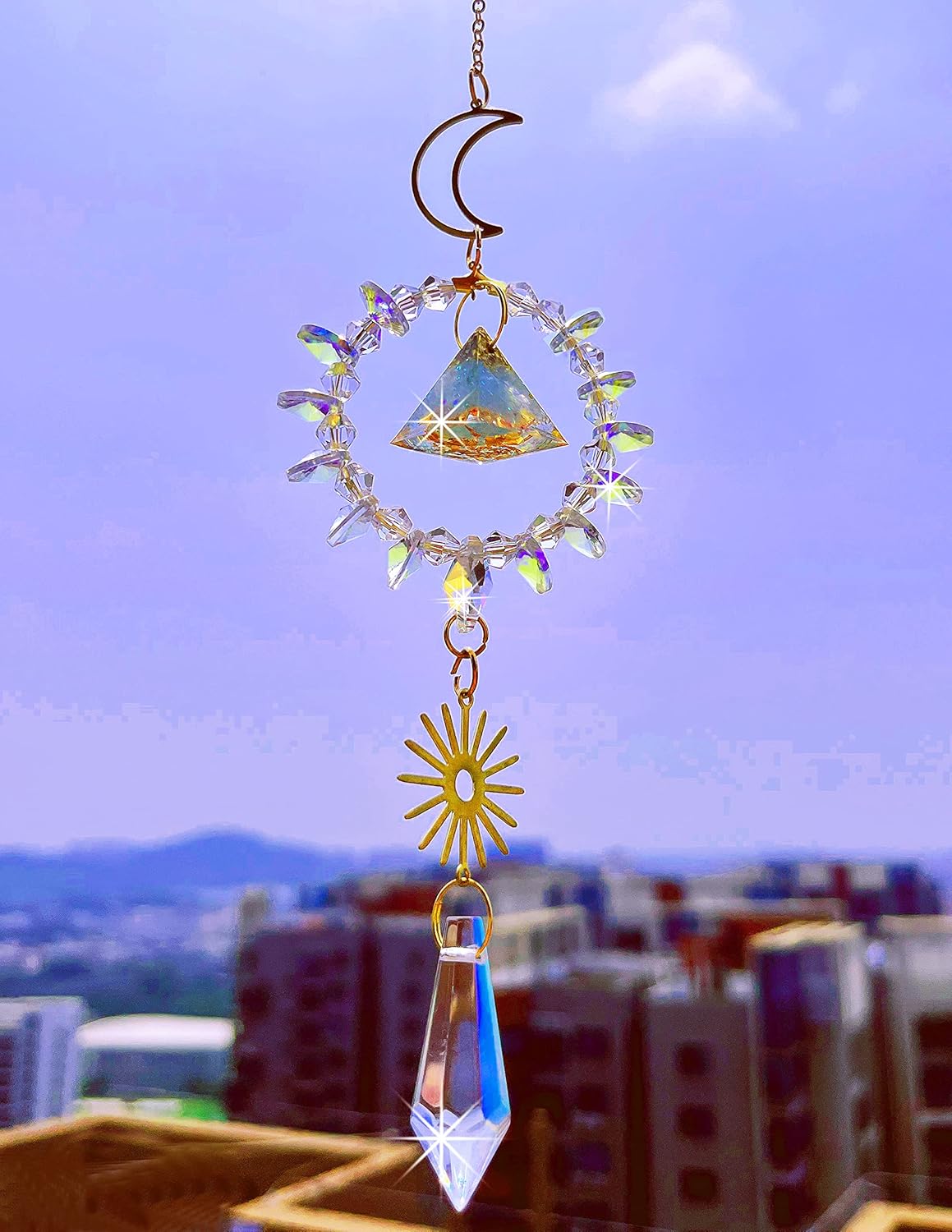 O’la Myth Atrapasoles de cristal colgante, fabricante de arco iris, pirámide de cristal de orgón, cristales de colores, prismas de vidrio para
