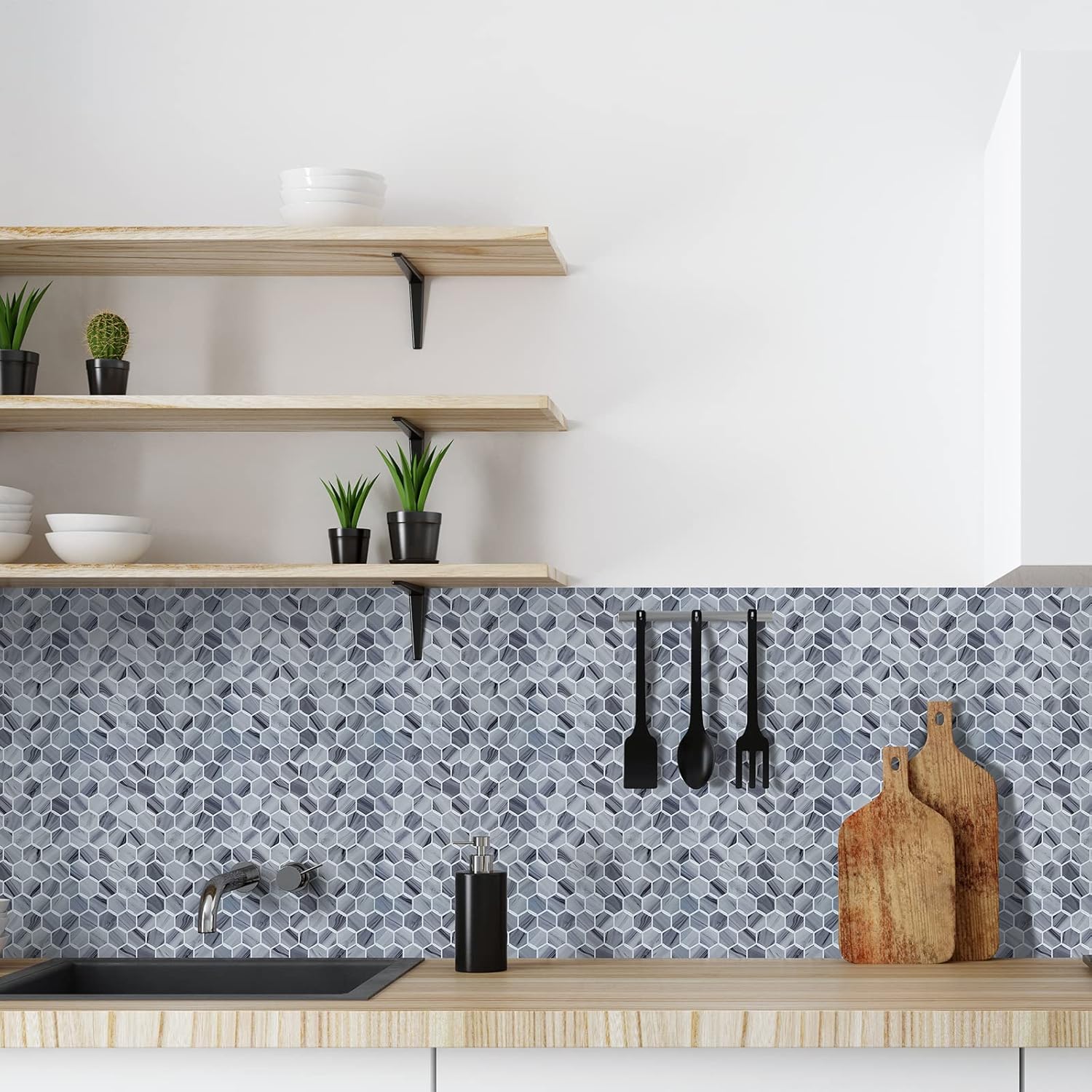 HOMEART Azulejo hexagonal gris para salpicaduras en muro, autoadhesivo 3D para cocina, azulejos adhesivos de pared (10 x 10 pulgadas, 10 hojas)