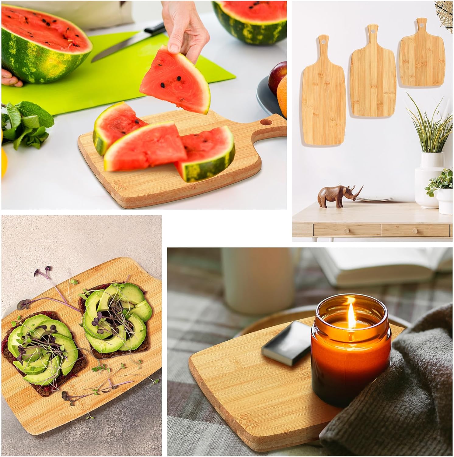 Kathfly Tabla de cortar de bambú de madera a granel para grabado láser, tabla de cortar decorativa con asa, charcutería, pizza, queso, bandeja para