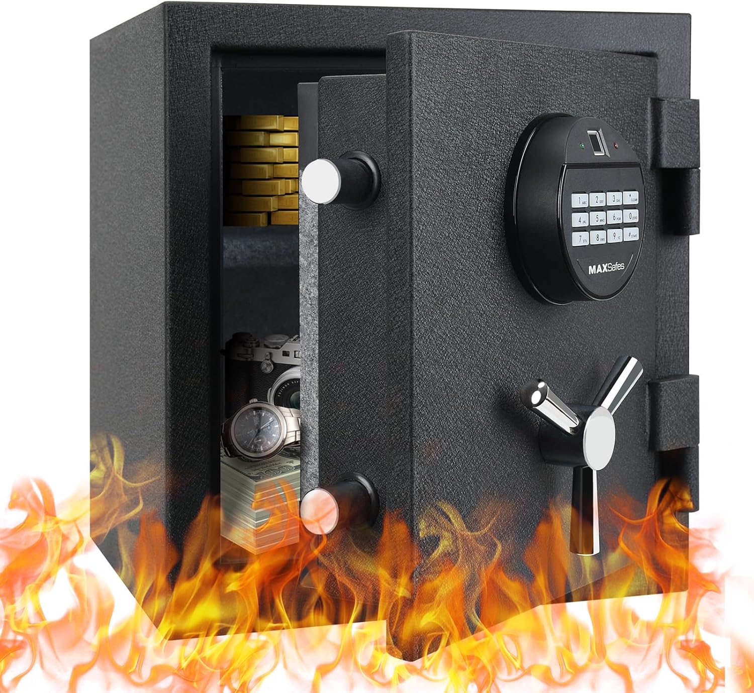 Caja de seguridad biométrica a prueba de huellas dactilares, caja fuerte digital a prueba de fuego para el hogar con estante extraíble, segura