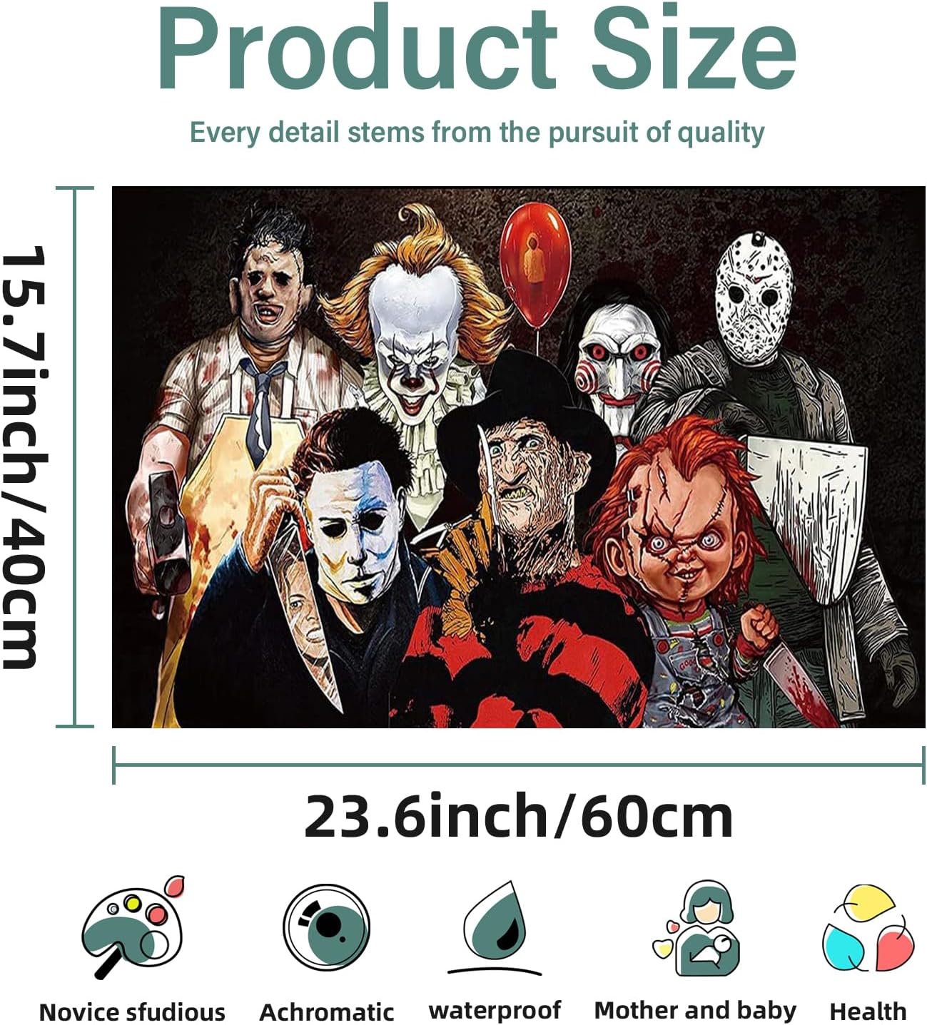 Pintura de terror grande por números para adultos, kits de pintura acrílica de Halloween para adultos por números sobre lienzo, 16 x 24 pulgadas,