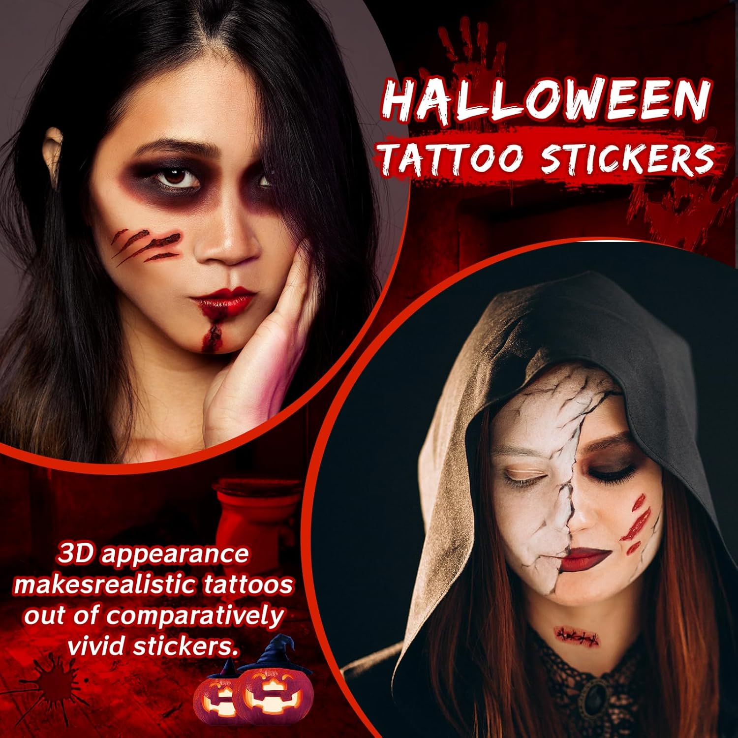 165 piezas de decoraciones de Halloween, 10 hojas de huellas de manos de sangre de Halloween, huellas de huellas de sangre, calcomanías de ventana
