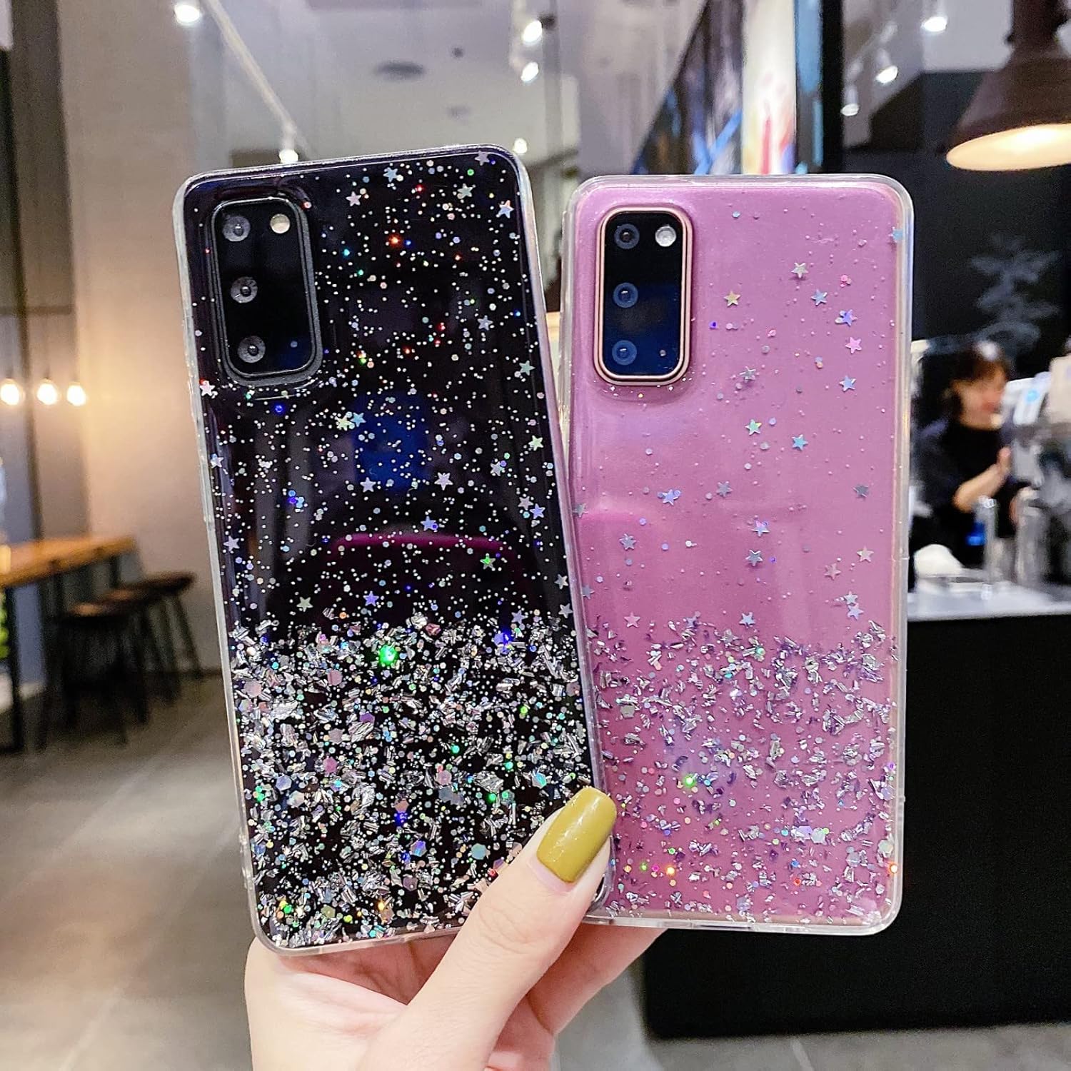 Funda de silicona transparente con purpurina para Samsung Galaxy A32 A22 A52 A72 A42 A71 5G 4G A82 A12, elegante cubierta trasera con agujeros