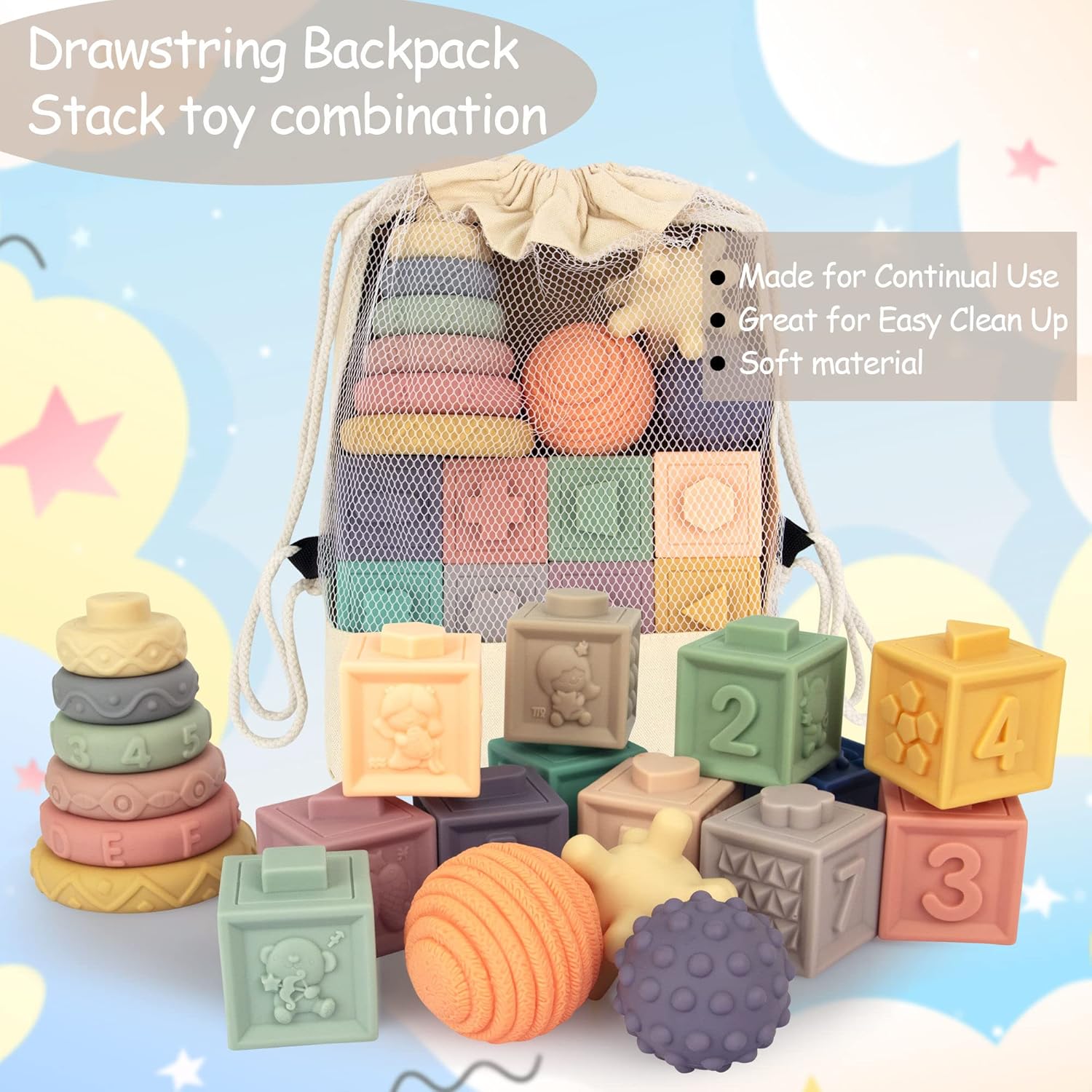 21 juguetes Montessori para bebés, juguetes de dentición para bebés meses, 6 meses o más, torre apilable de aprendizaje educativo temprano,