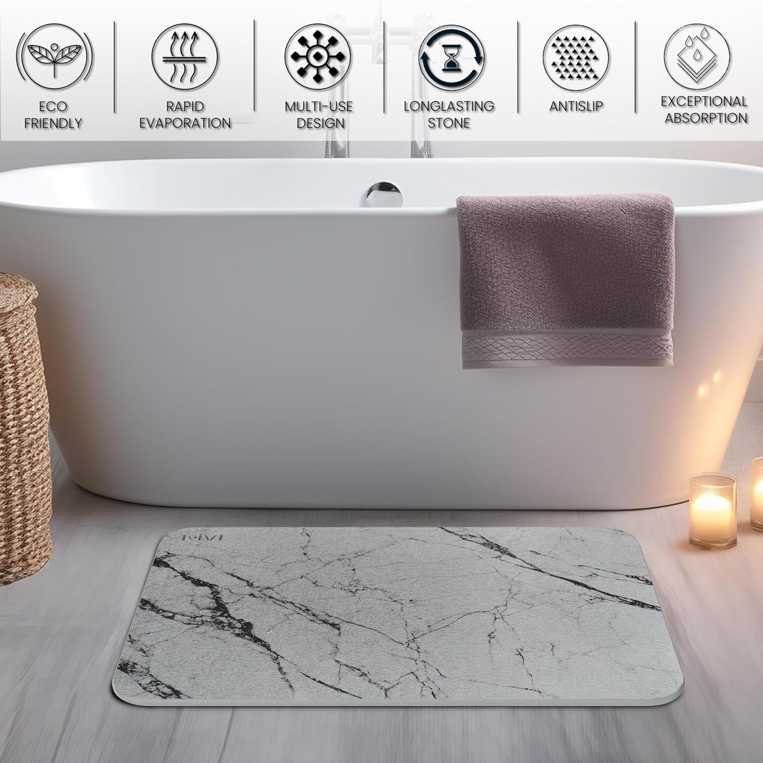 Tapetes de baño de piedra de diatomita para baño, tapete de baño de tierra de diatomeas, tapete de baño de secado rápido para bañera antideslizante,
