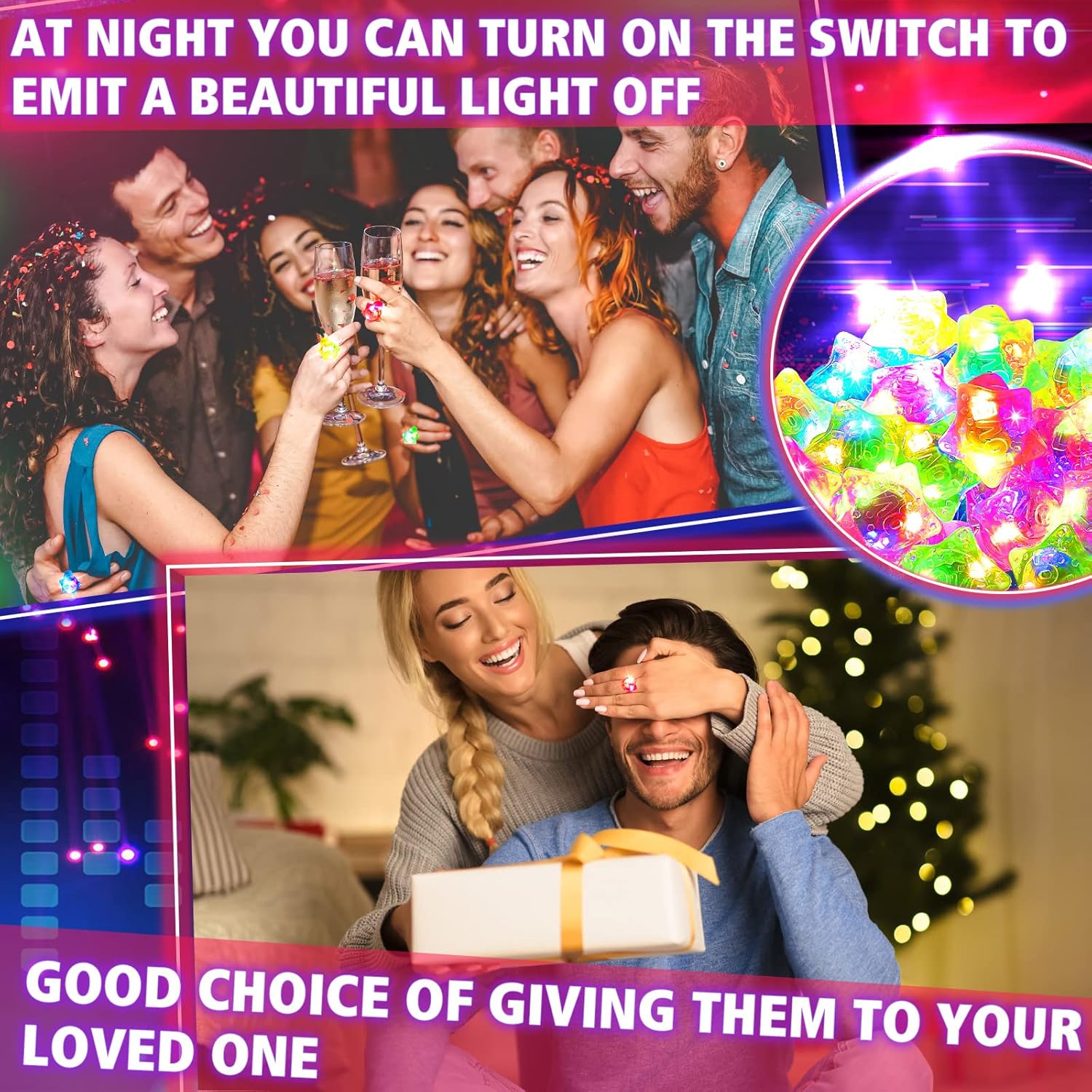 50 anillos LED intermitentes iluminados con luces de gelatina, coloridos anillos brillantes para fiestas, juegos de clase, premios, Halloween, San