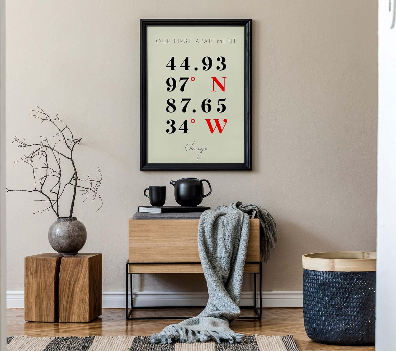Map of Our First Apartment, Chicago, Multiline Coordinates Colored (36×48)