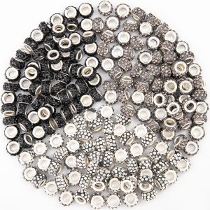 200 cuentas espaciadoras europeas de agujeros grandes, cuentas de artesanía europeas negras con diamantes de imitación, cuentas de jardín de hadas 200 cuentas espaciadoras europeas de agujeros grandes, cuentas de artesanía europeas negras con diamantes de imitación, cuentas de jardín de hadas