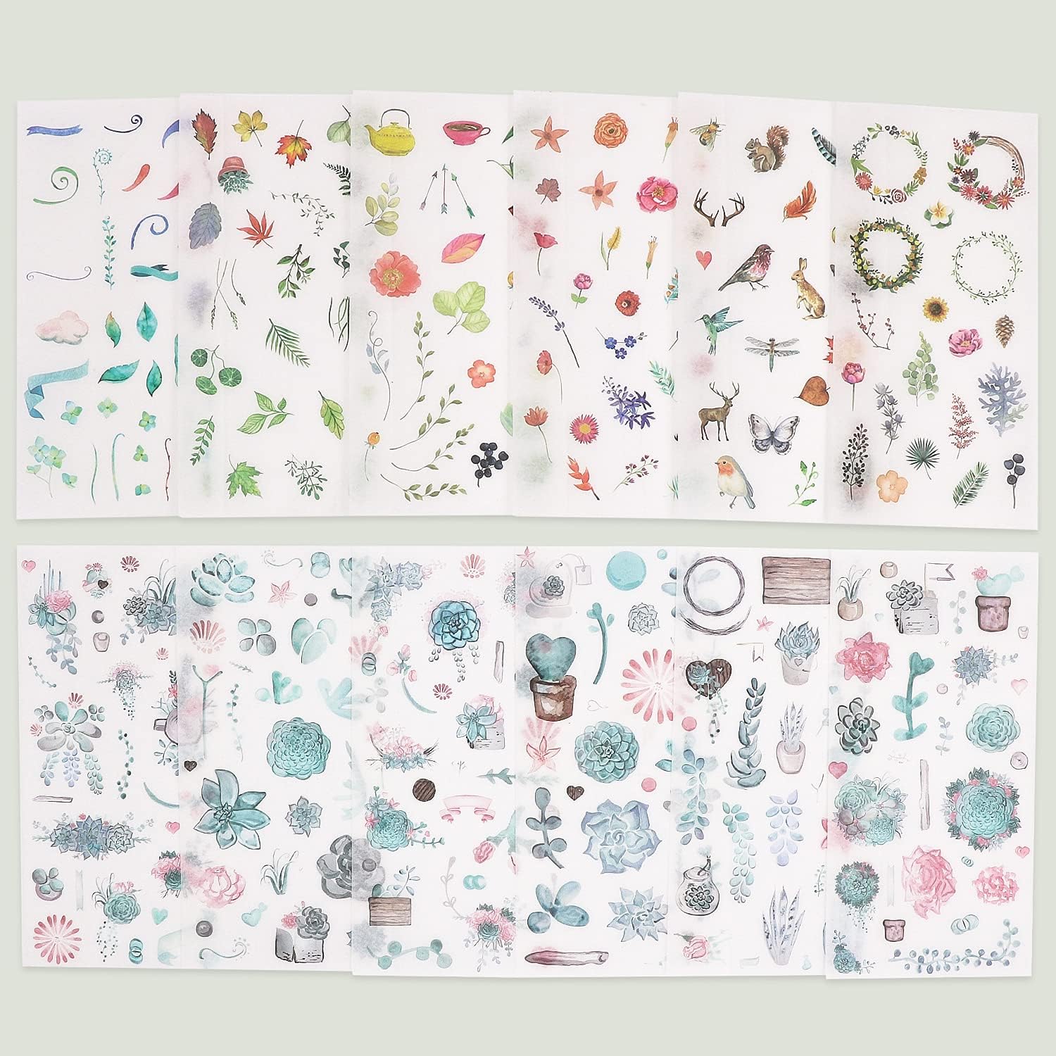 Knaid – Juego de calcomanías de acuarela (más de 600 piezas surtidas, 36 hojas), decorativas para álbum de recortes, manualidades de bricolaje para