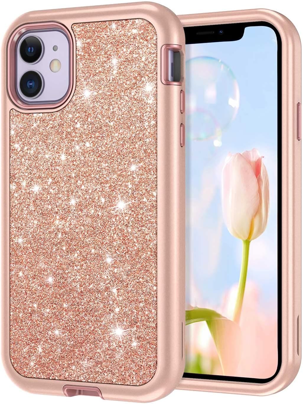 CASEFIV Funda compatible con iPhone 11, patrón de mármol 3 en 1, resistente a prueba de golpes, cuerpo completo, policarbonato duro + silicona suave