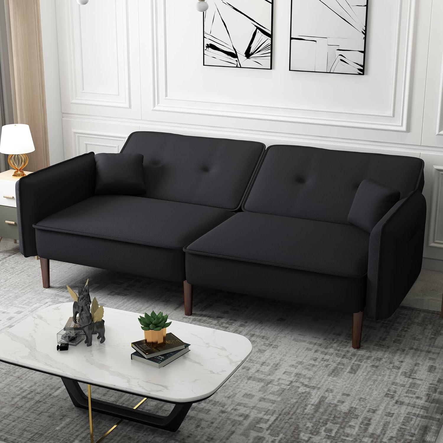Moderno sofá biplaza tipo futón convertible para espacio pequeño, estudio, oficina, sala de estar, sofá cama individual, sofá cama de 2 plazas y sofá