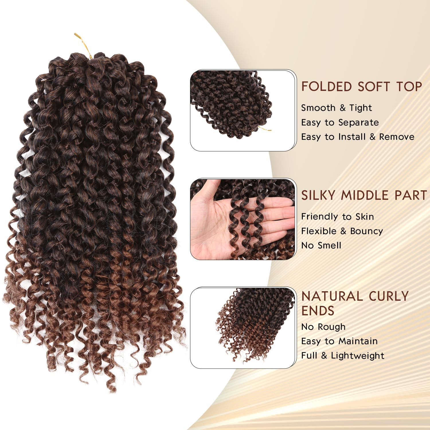 Quantum Love Extensiones de cabello corto rizado tipo crochet, rizado tipo marlybob Jerry, extensiones de cabello castaño ombré para mujeres negras,