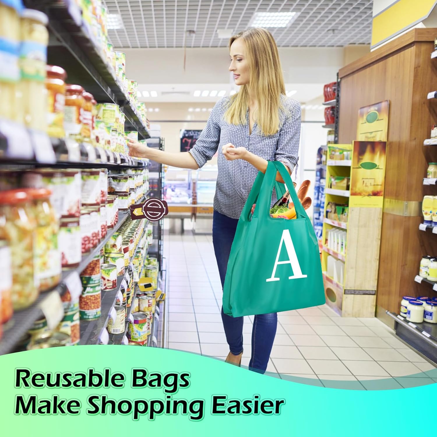 Bolsas de comestibles reutilizables plegables  Bolsas de compras grandes reutilizables paquete de 12 bolsas reutilizables de cocina con asas con