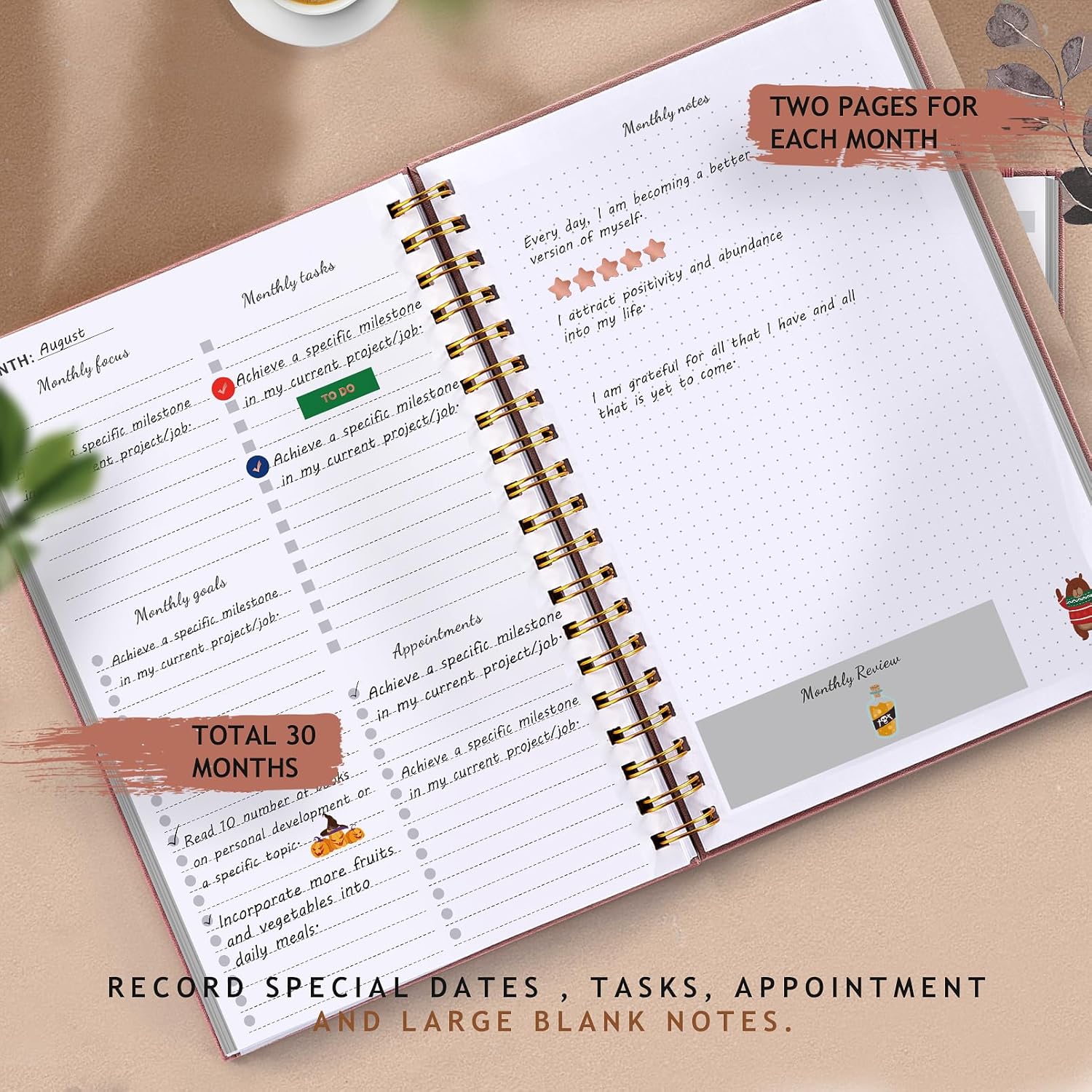 JUBTIC Agenda mensual sin fecha para 2023-2024 con calendario, cuaderno de lista de tareas de 30 meses para mujeres u hombres, agenda de citas de