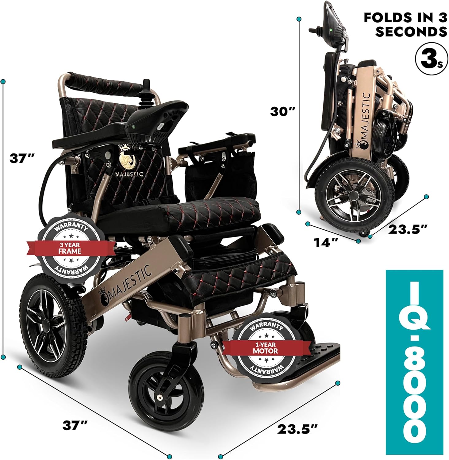 Majestic – Sillas de ruedas eléctricas para adultos, silla de ruedas eléctrica plegable y ligera, silla eléctrica plegable ligera para personas
