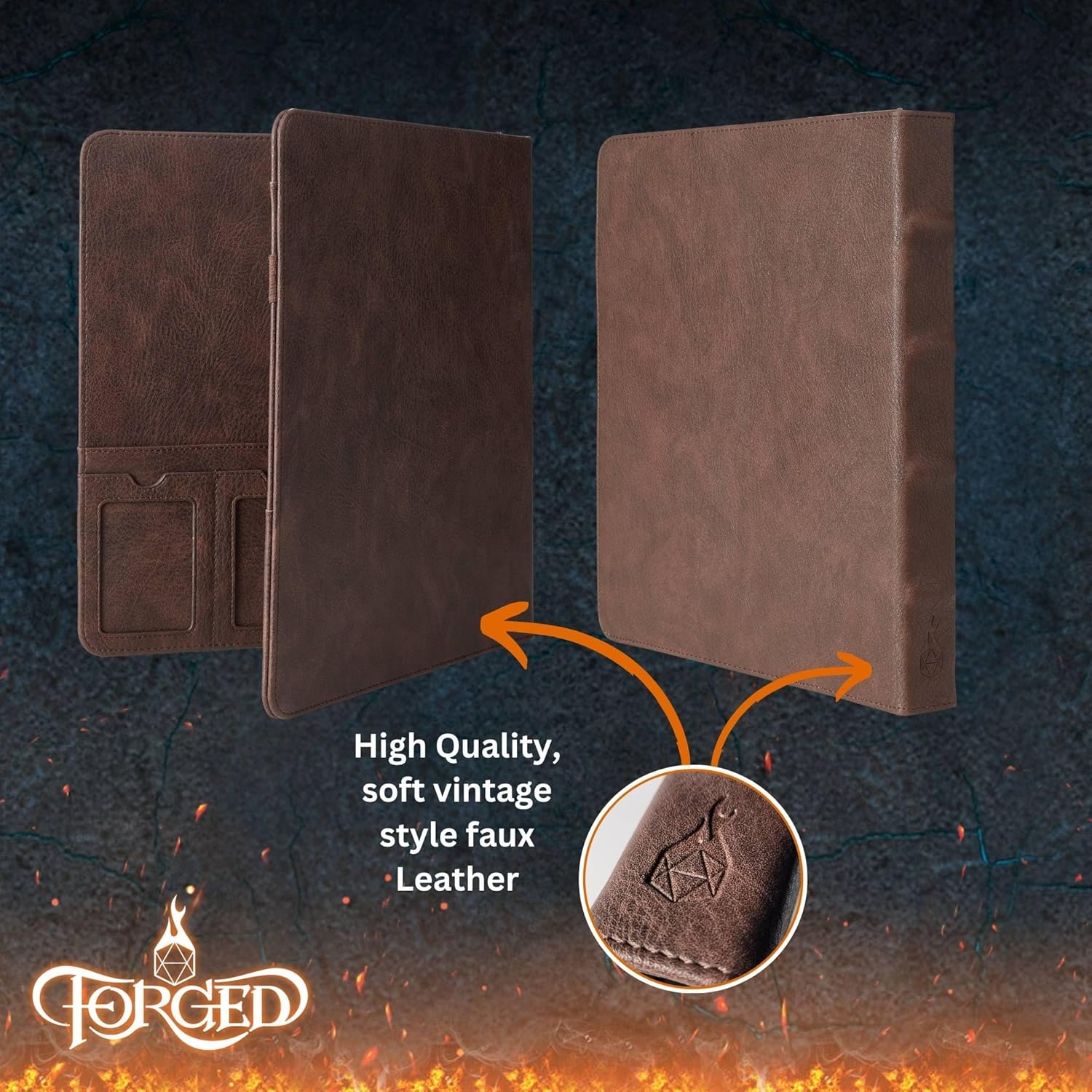 Forged Dice Co. Game-Folio – Carpeta de piel sintética, carpeta de juegos para hojas de personajes DND con organizador de tarjetas hechizas DND y