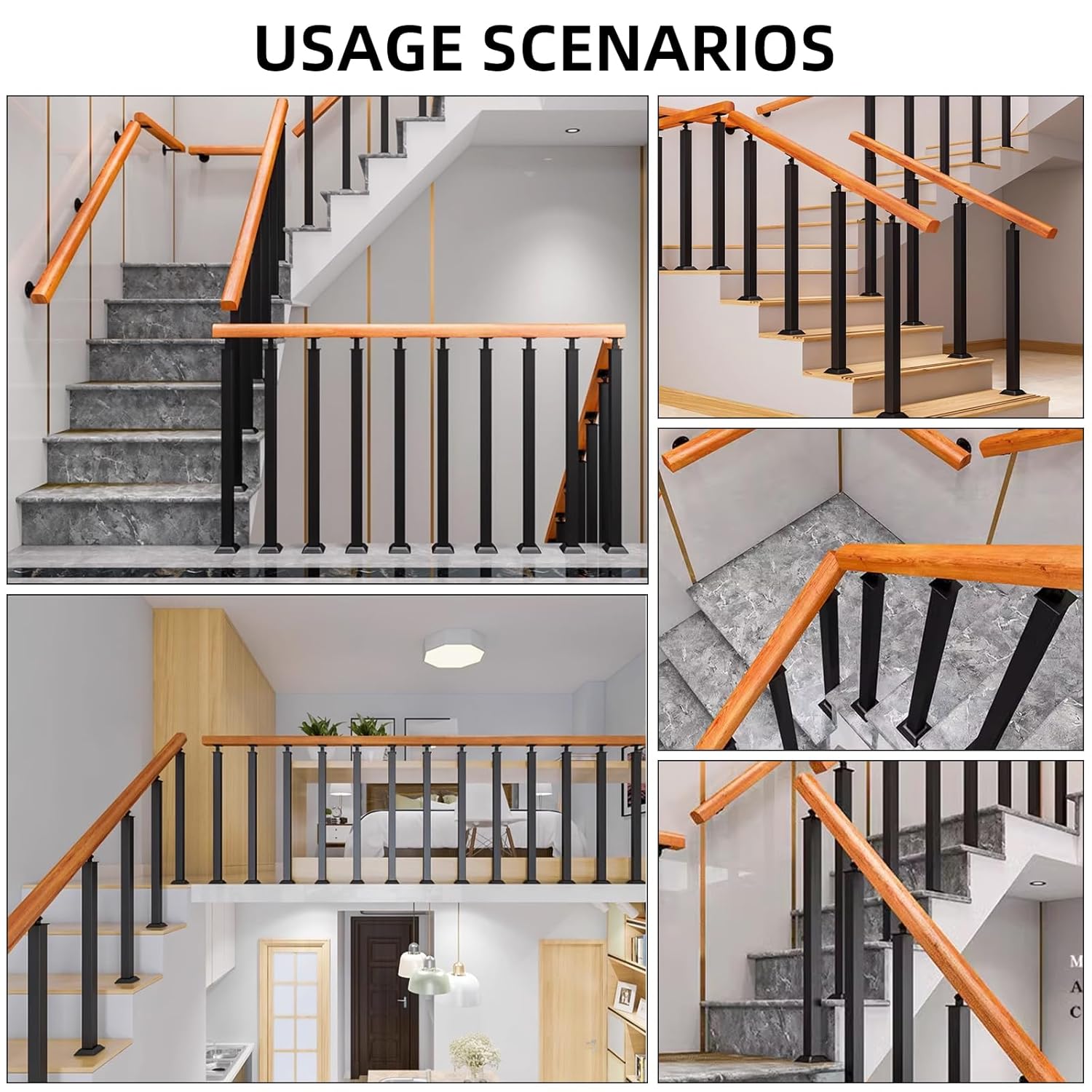 Postes cuadrados de balaustre de escalera, ejes de barandilla de metal ajustables de 270 con base de soporte plano y kits de tornillos los postes de