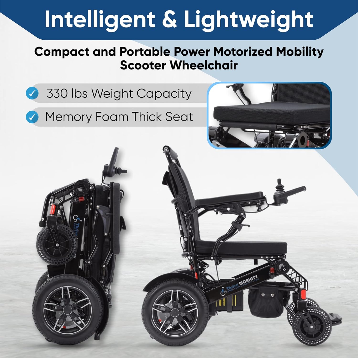 Thrive Mobility Sillas de ruedas eléctricas plegables y de viaje para adultos mayores, silla de ruedas motorizadas (negro, 17 pulgadas de ancho de