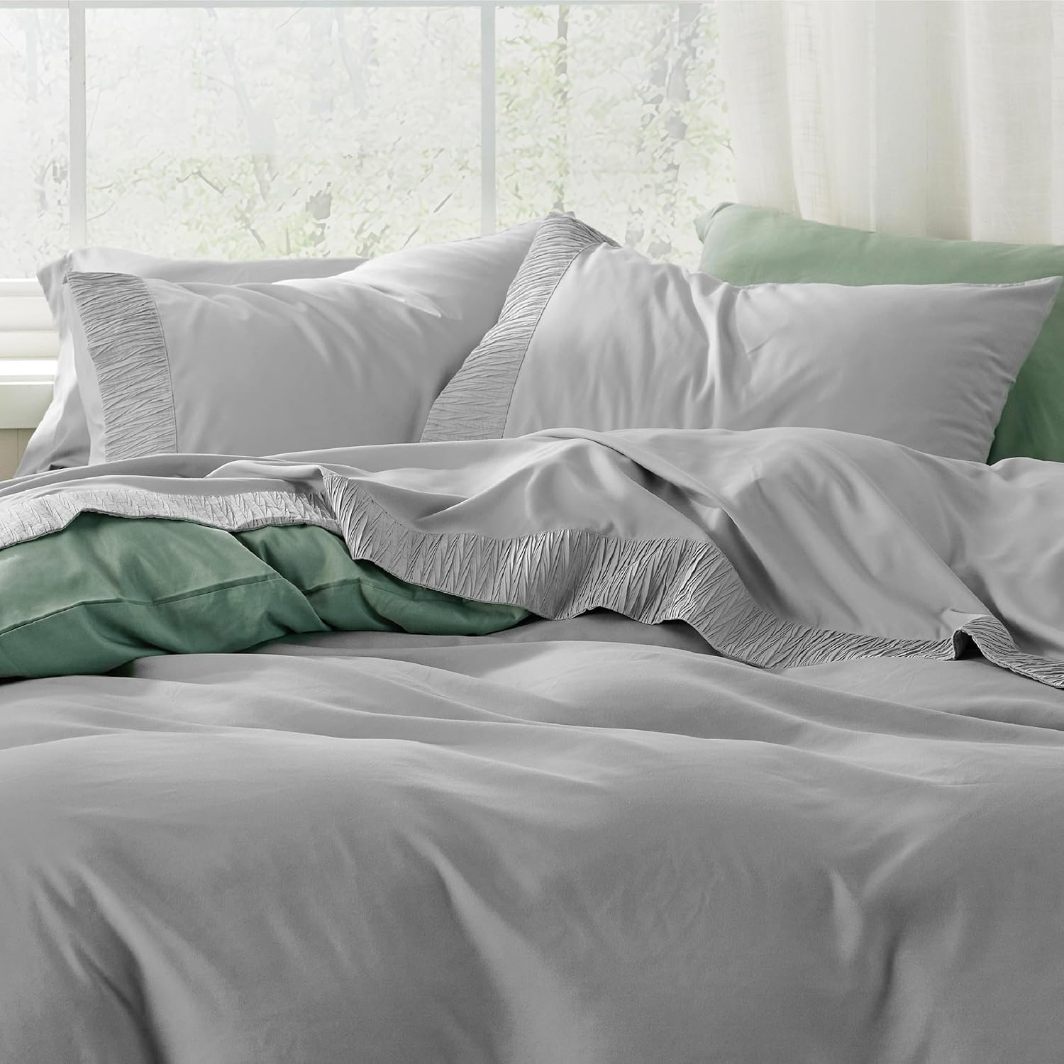 Bedsure Sábanas de tamaño King  Sábanas suaves para cama de tamaño King, 4 piezas de hotel de lujo gris King, juego de sábanas de microfibra