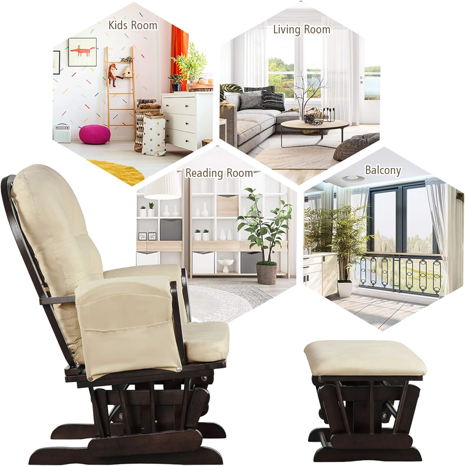 DORTALA Mecedora mecedora para bebé con otomana, planeador multiposición con tapizado lavable, movimiento mecedor suave, juego de deslizador de