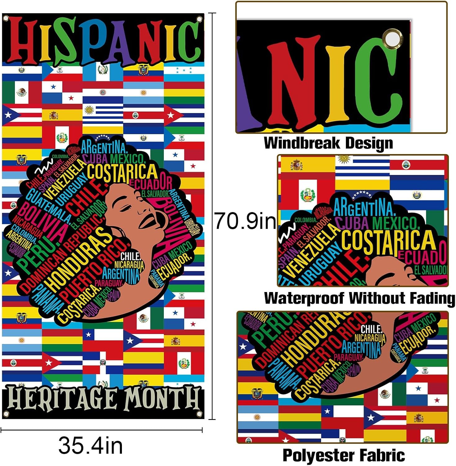 Nepnuser Hispanic Heritage Mes de la Puerta Latino 21 Países Cultura Decoración Mujeres Telón de fondo Escuela Española Aula Puerta Colgante Banner