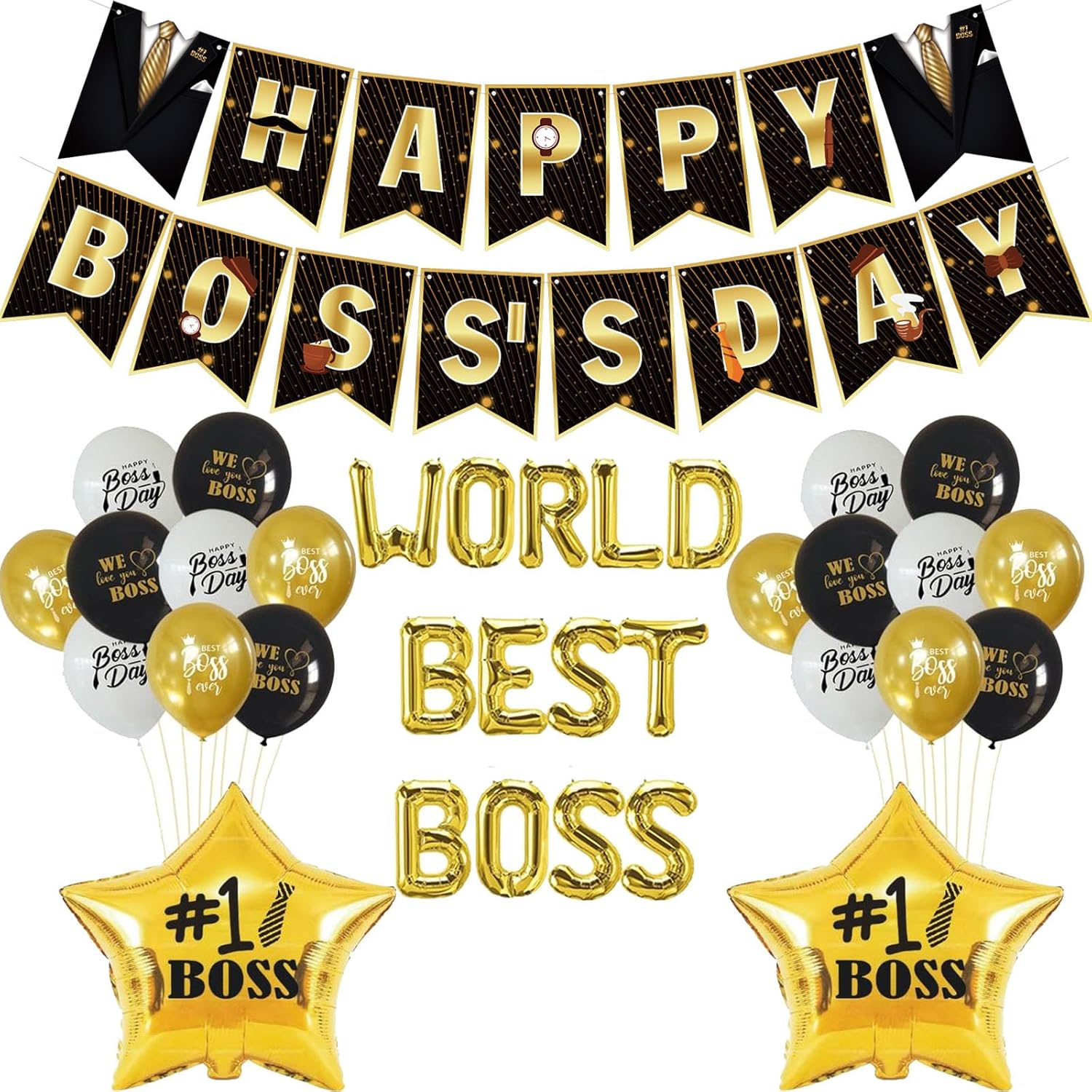 Cartel del día del jefe feliz suministros de decoración de fiesta, globos del mejor jefe del mundo, globos del día internacional del jefe,