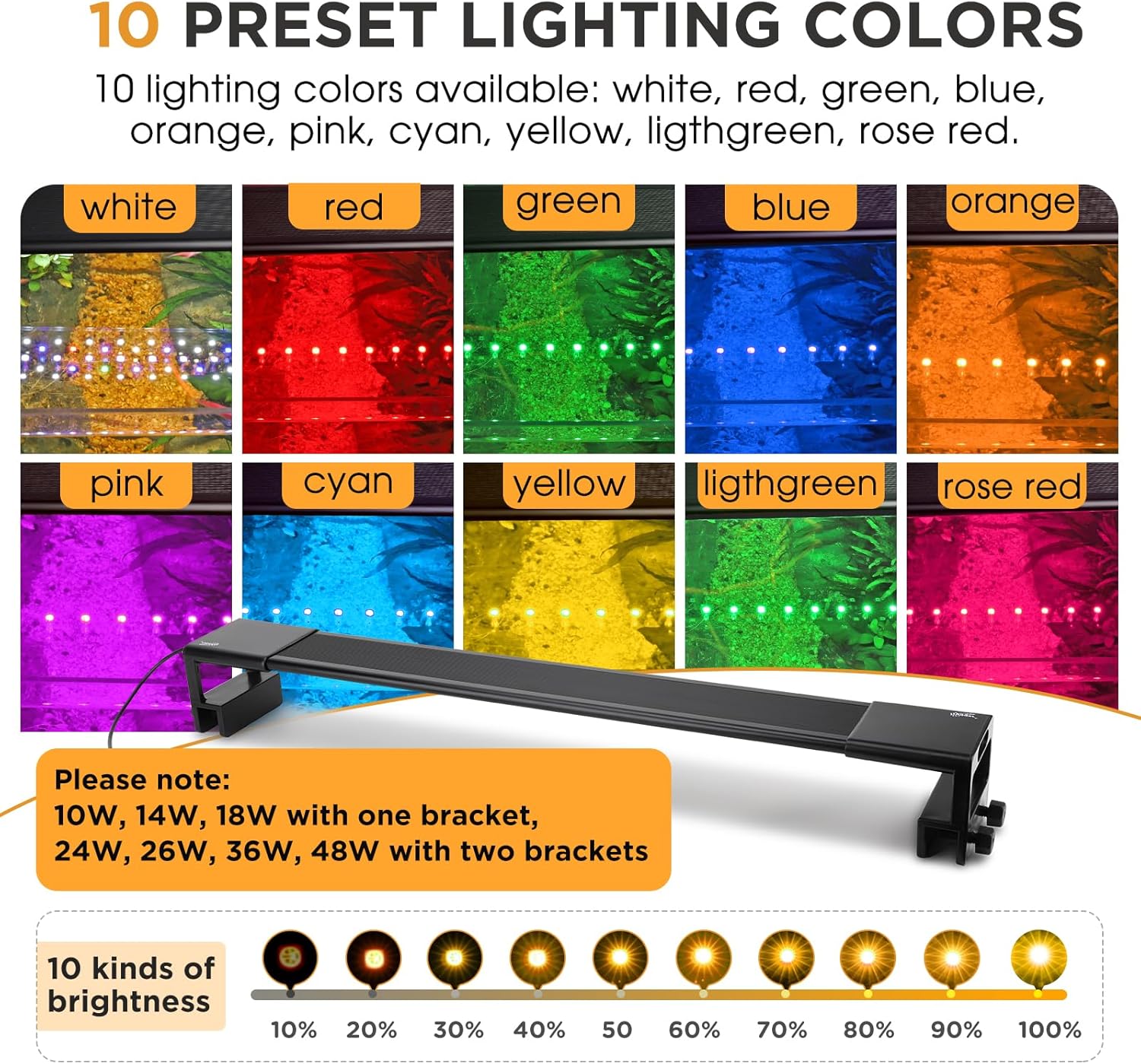 hygger Luz LED de acuario de 10 W para plantas, luz de tanque de peces de espectro completo con temporizador de encendidoapagado automático,