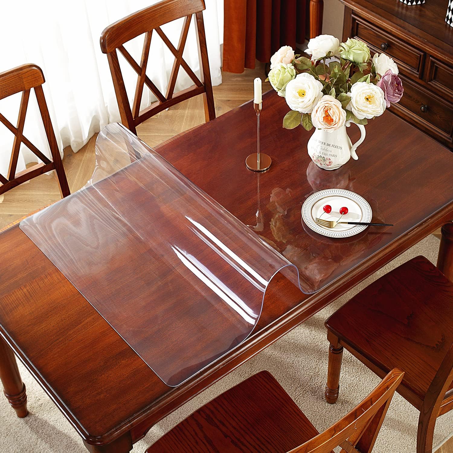 OstepDecor – Protector transparente de mesa de 564de pulgada de grosor, 54 x 54pulgadas, cubremesa de plástico, tapete de cloruro de polivinilo para