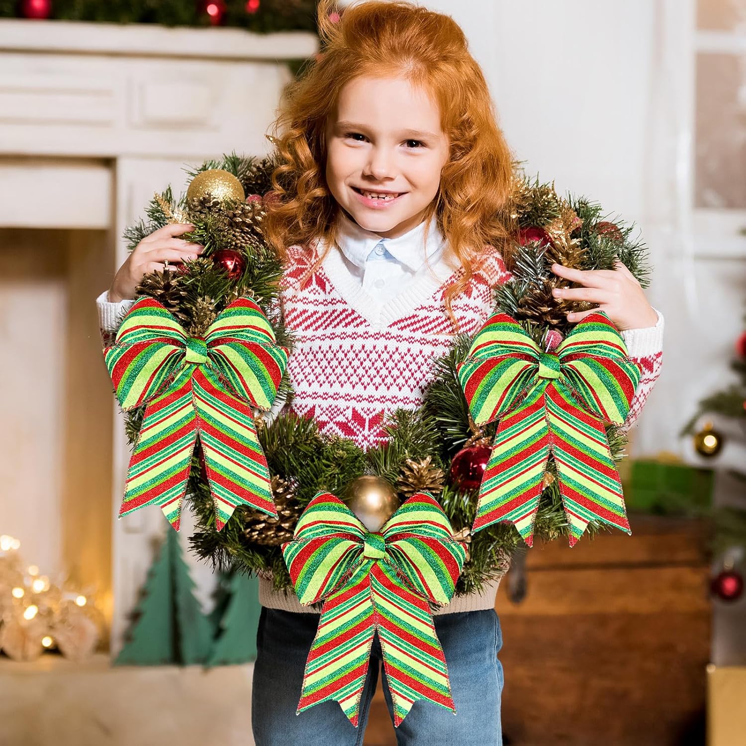 Yinder 2 rollos de cinta de Navidad de 20 yardas, cinta roja y verde con purpurina de 2.5 pulgadas, cinta decorativa para coronas, caja de regalo,
