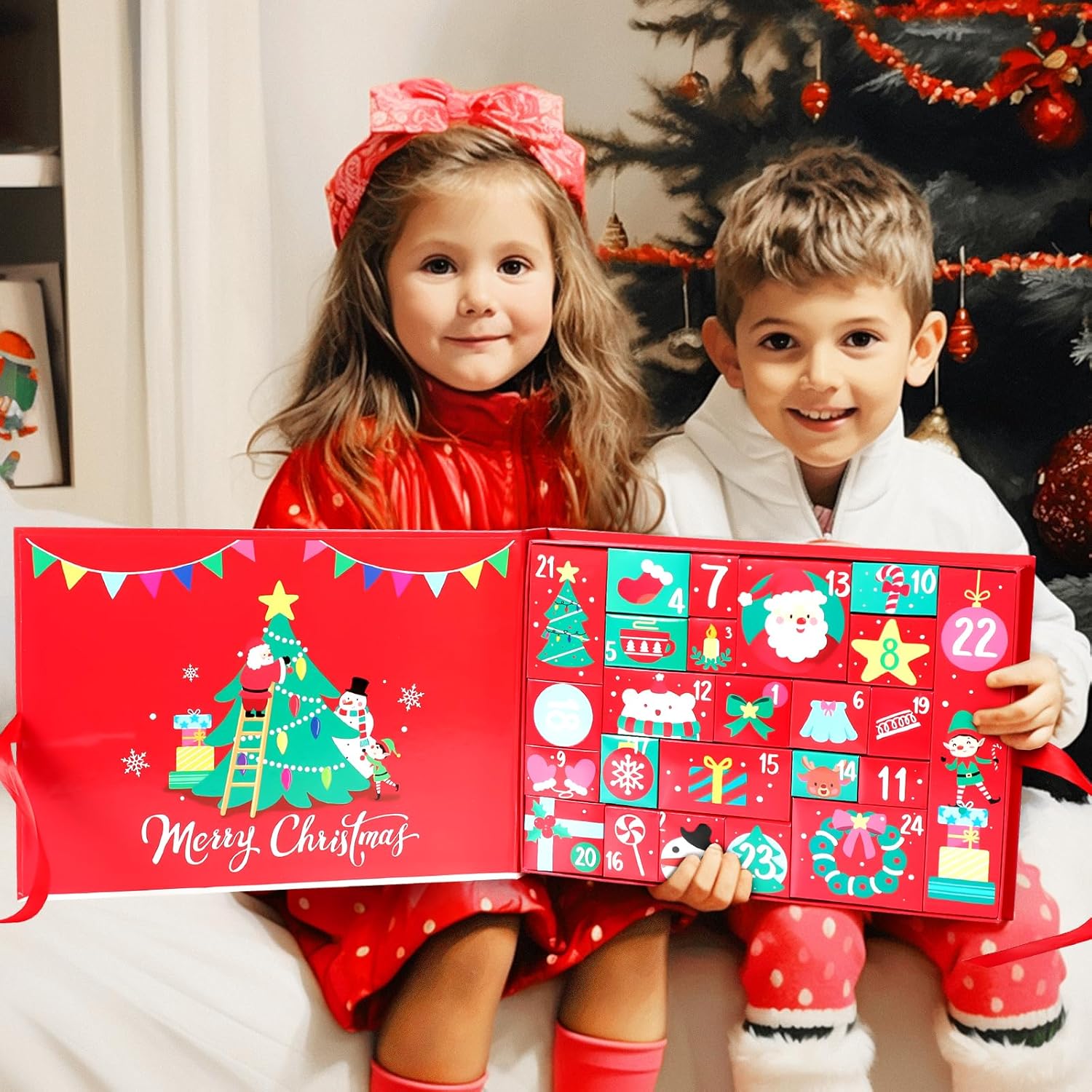 MJartoria Calendario de Adviento 2024 para niñas y niños, accesorios de Navidad para muñeca de elfo, ropa de Papá Noel, calendario de Adviento de 24
