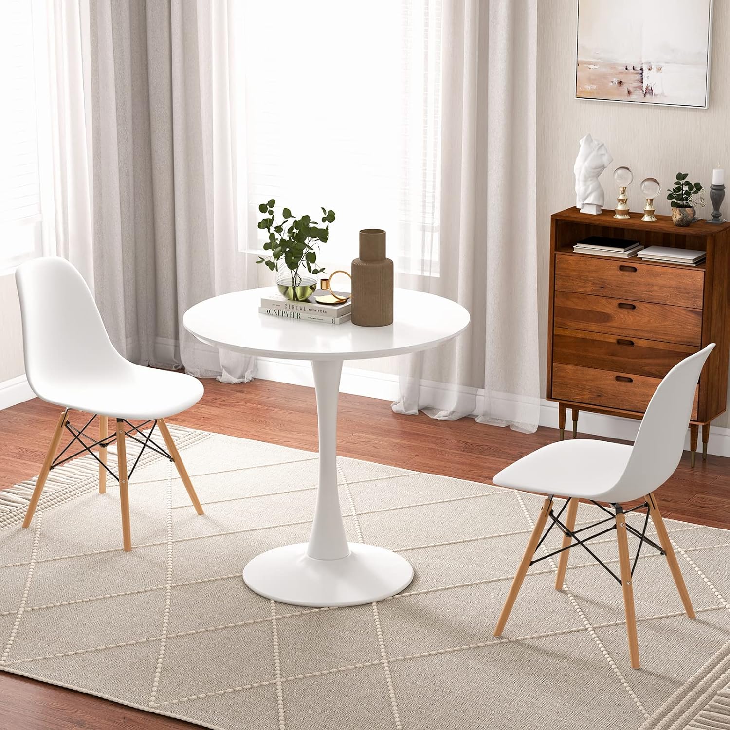 Giantex Juego de mesa de comedor de 5 piezas para 4, juego de mesa de comedor de cocina compacto con mesa redonda de 32 pulgadas y 4 sillas DSW,