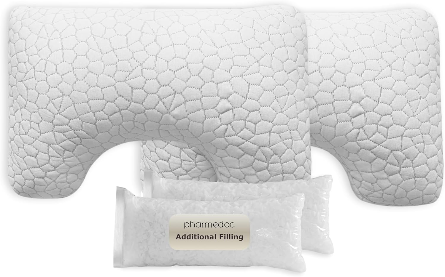 Pharmedoc Almohadas de espuma viscoelástica – Almohada para dormir de lado – Almohada curvada – Centro profundo – Almohada de cuello para aliviar el