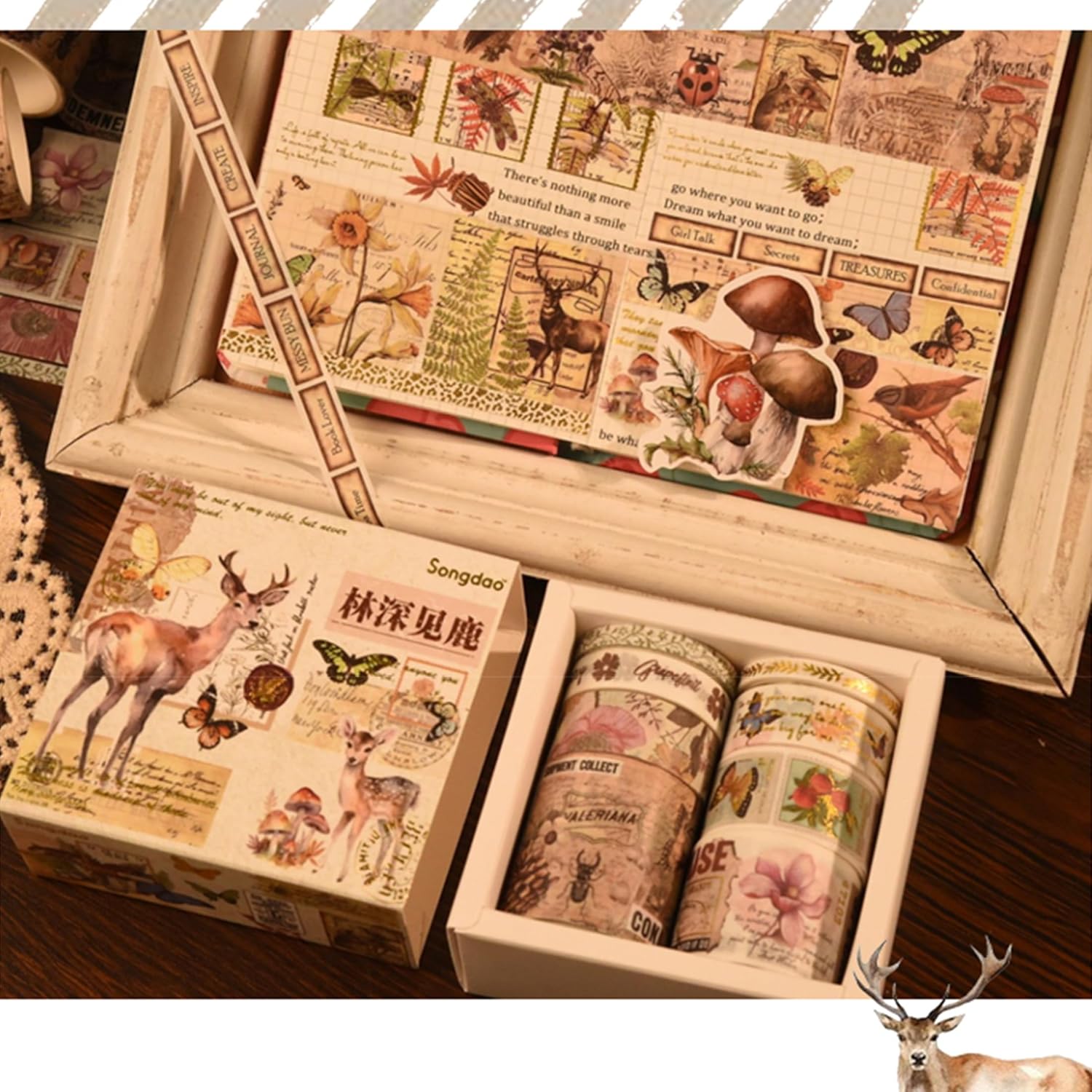 Songdao – Juego de 8 rollos de cinta washi vintage, cintas adhesivas retro para artes, juegos de cinta adhesiva decorativa de lámina dorada para