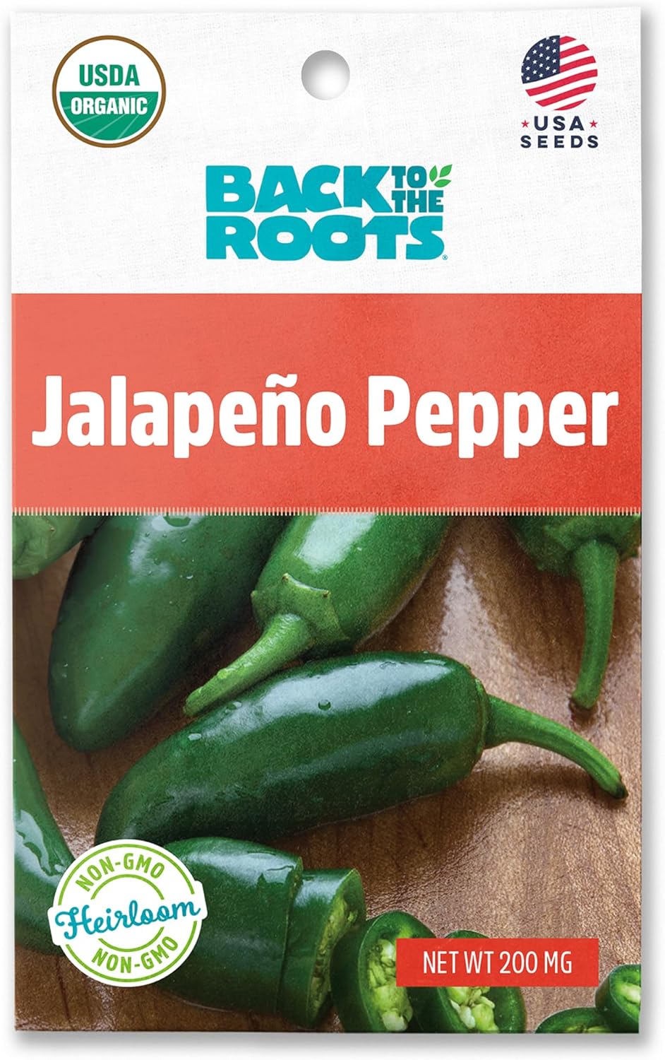 Back to the Roots Paquete de semillas de pimienta jalapeño orgánica, cultivadas en EE. UU