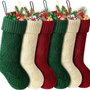 Hommtina Medias de Navidad, medias de Navidad personalizadas de 18 pulgadas, tamaño grande, punto trenzado, regalos (estilo 2, 6 unidades, blanco, Hommtina Medias de Navidad, medias de Navidad personalizadas de 18 pulgadas, tamaño grande, punto trenzado, regalos (estilo 2, 6 unidades, blanco,