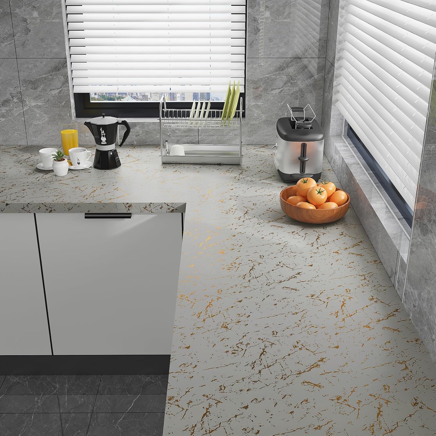 CHIHUT Papel tapiz de mármol mate de 17.7 x 100 pulgadas, color oro blanco, encimeras de despegar y pegar, para cocina, impermeable, extraíble,