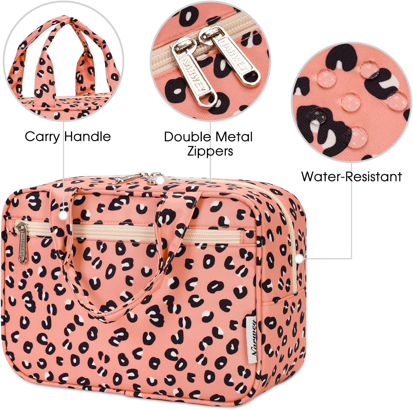 Narwey Neceser de tamaño completo para mujer, bolsa de maquillaje grande, organizador de viaje, bolsa de cosméticos para accesorios esenciales,