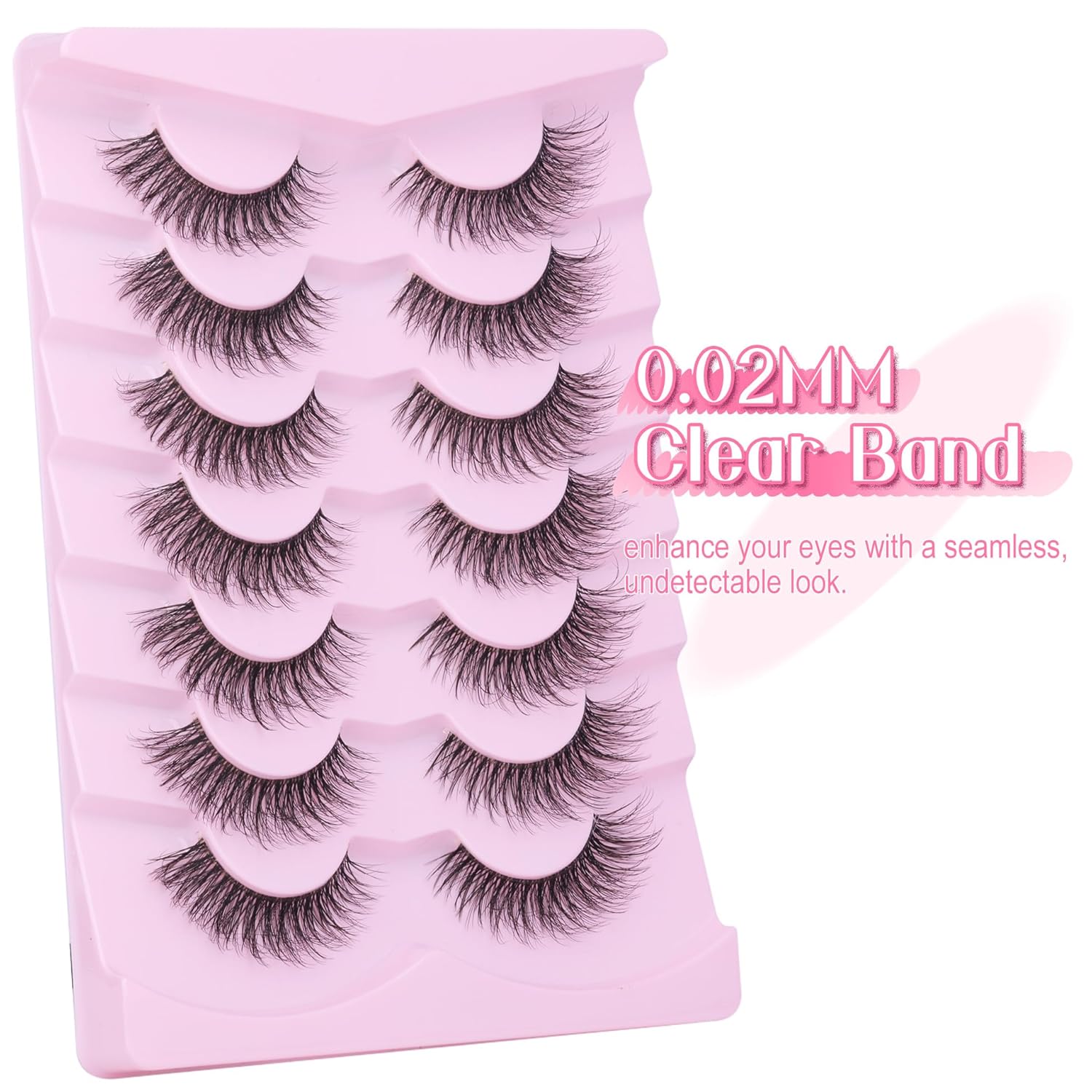 Pestañas de banda transparente, pestañas de ojo de gato, pestañas de aspecto natural, pestañas postizas 3D, esponjosas, paquete de 7 pares Mavphnee