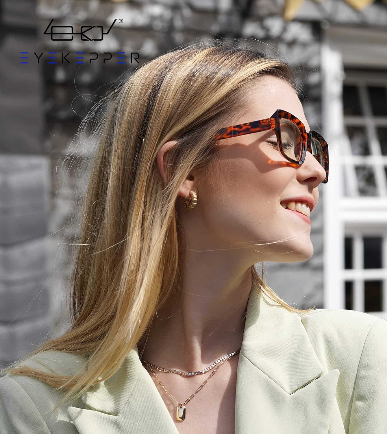Eyekepper Gafas de computadora  Lectores de filtro de luz azul para mujer  Protección UV420  Gafas de lectura cuadradas de gran tamaño  Tortuga +1.75