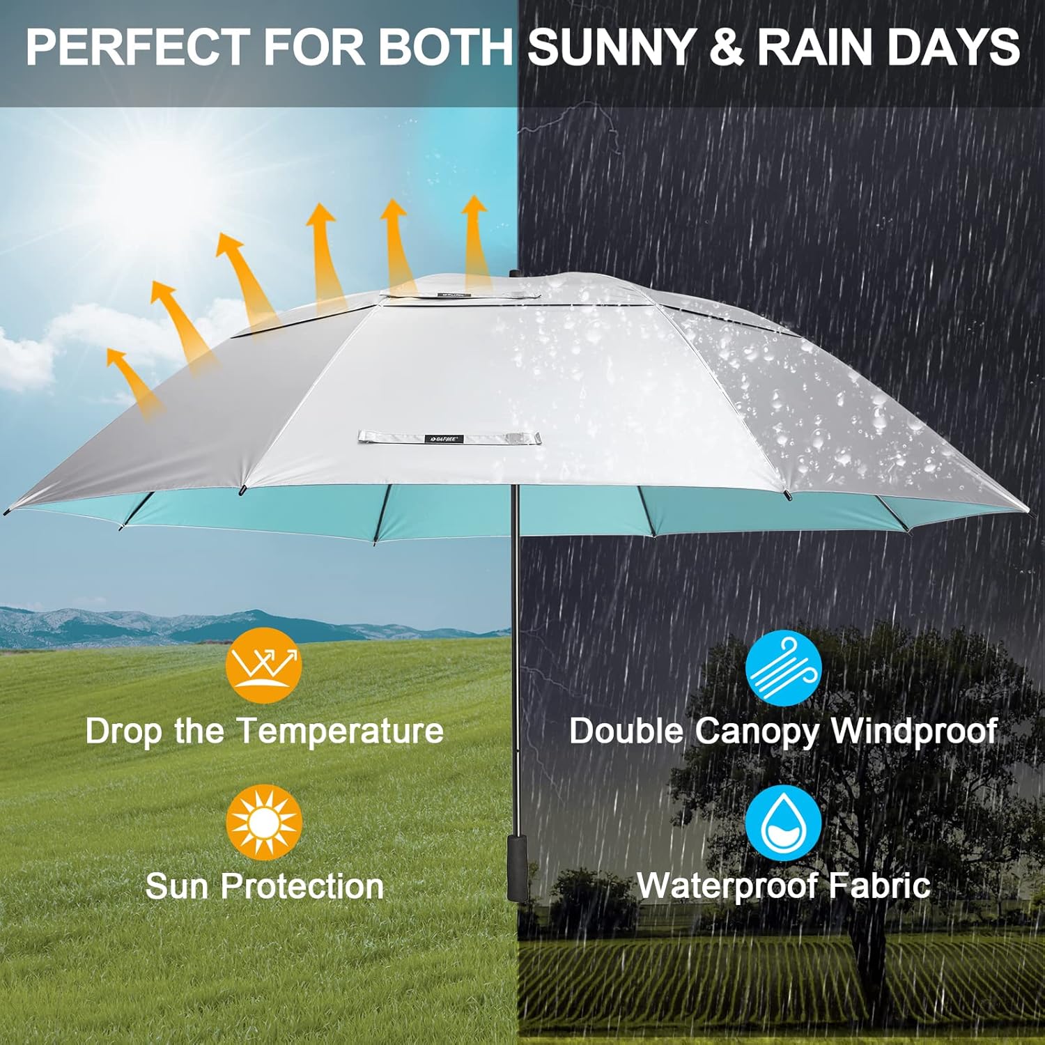 G4Free Paraguas de golf grande de 80 pulgadas con doble dosel ventilado, resistente al viento, paraguas de 6.6 pies para exteriores, paraguas