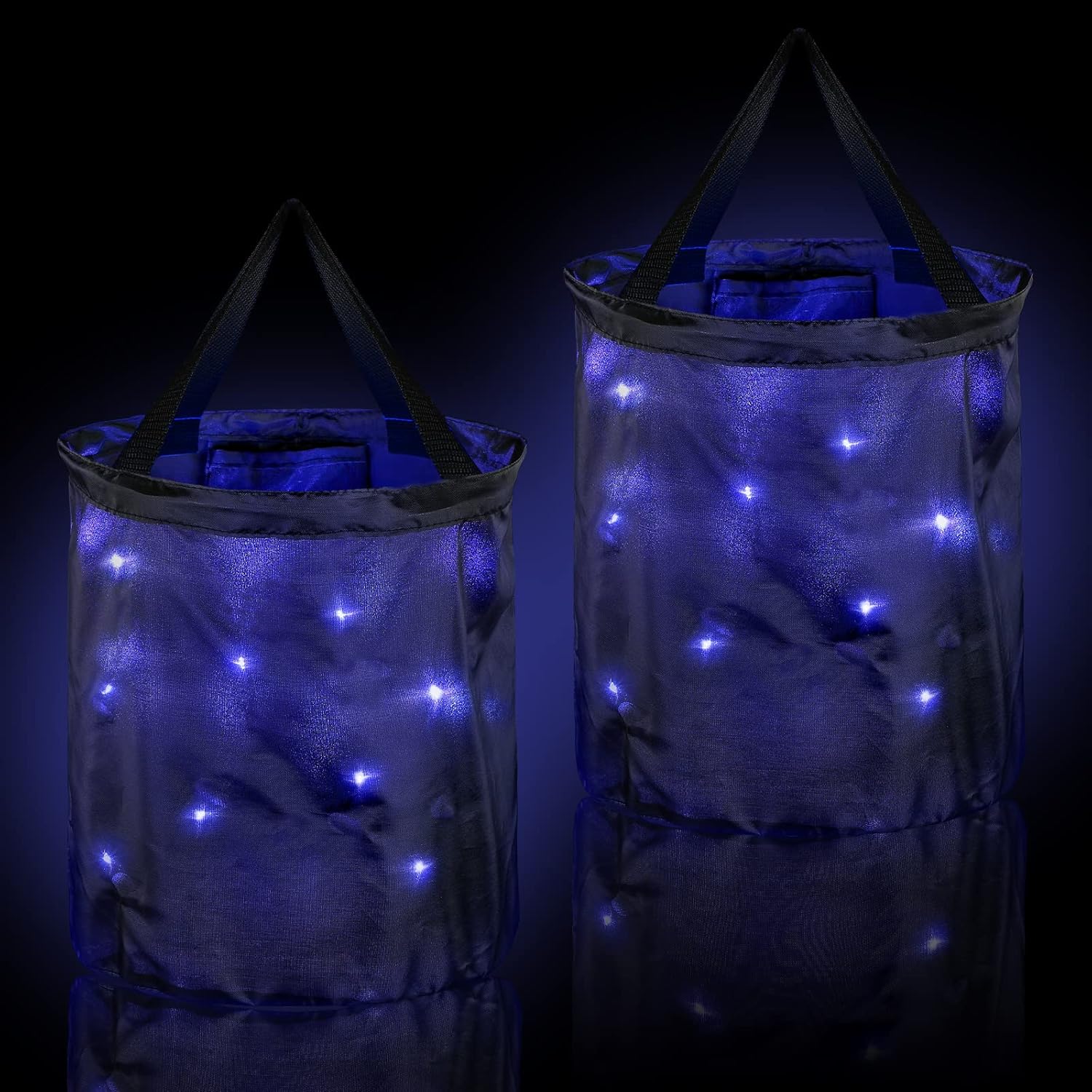Shappy 2 bolsas de dulces de Halloween con luz LED, bolsas de fiesta de Halloween, multiusos, reutilizables, bolsas para dulces o trucos para niños,
