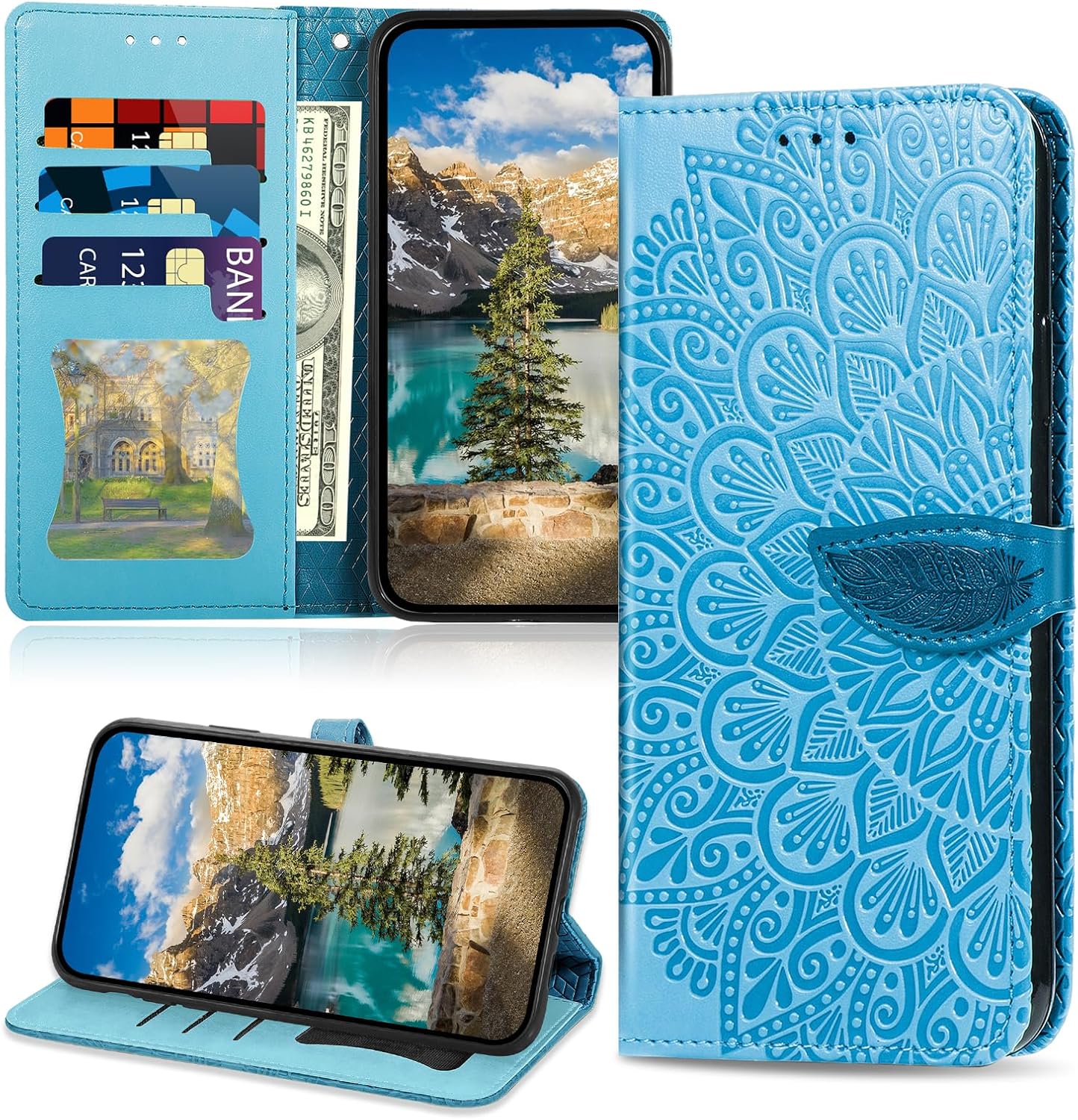 Funda compatible con Moto G Power 2022, de piel sintética, para mujeres y hombres, funda magnética con tarjetero para Moto G Power 2022, color azul