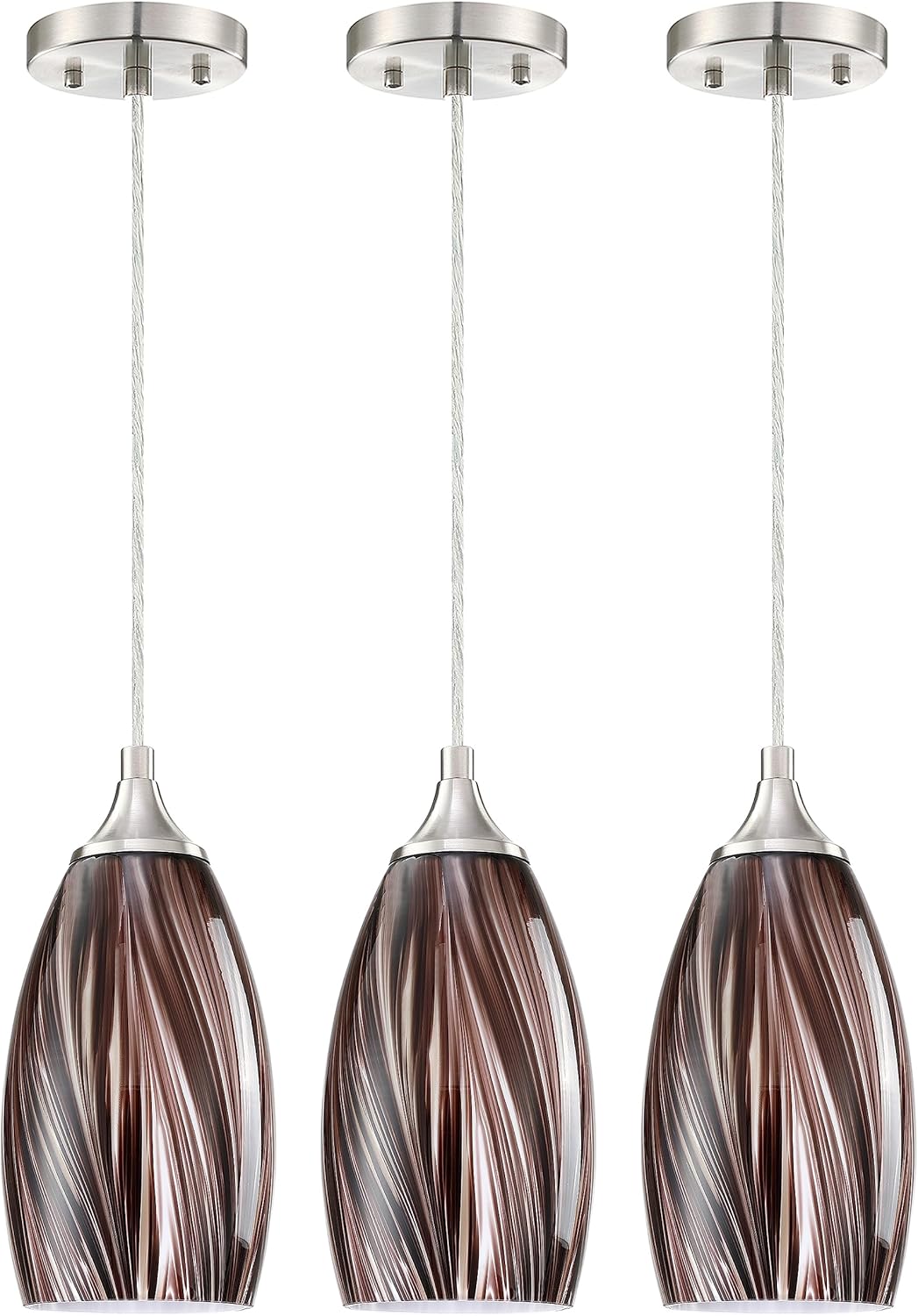 Dolaimy House Paquete de 3 lámparas colgantes de isla de cocina para interiores de 4.65 pulgadas, acabado de níquel cepillado, color marrón, soplado
