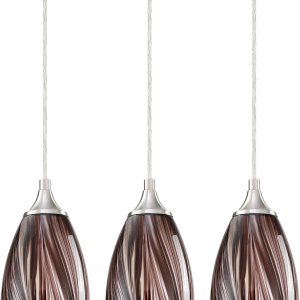 Dolaimy House Paquete de 3 lámparas colgantes de isla de cocina para interiores de 4.65 pulgadas, acabado de níquel cepillado, color marrón, soplado Dolaimy House Paquete de 3 lámparas colgantes de isla de cocina para interiores de 4.65 pulgadas, acabado de níquel cepillado, color marrón, soplado