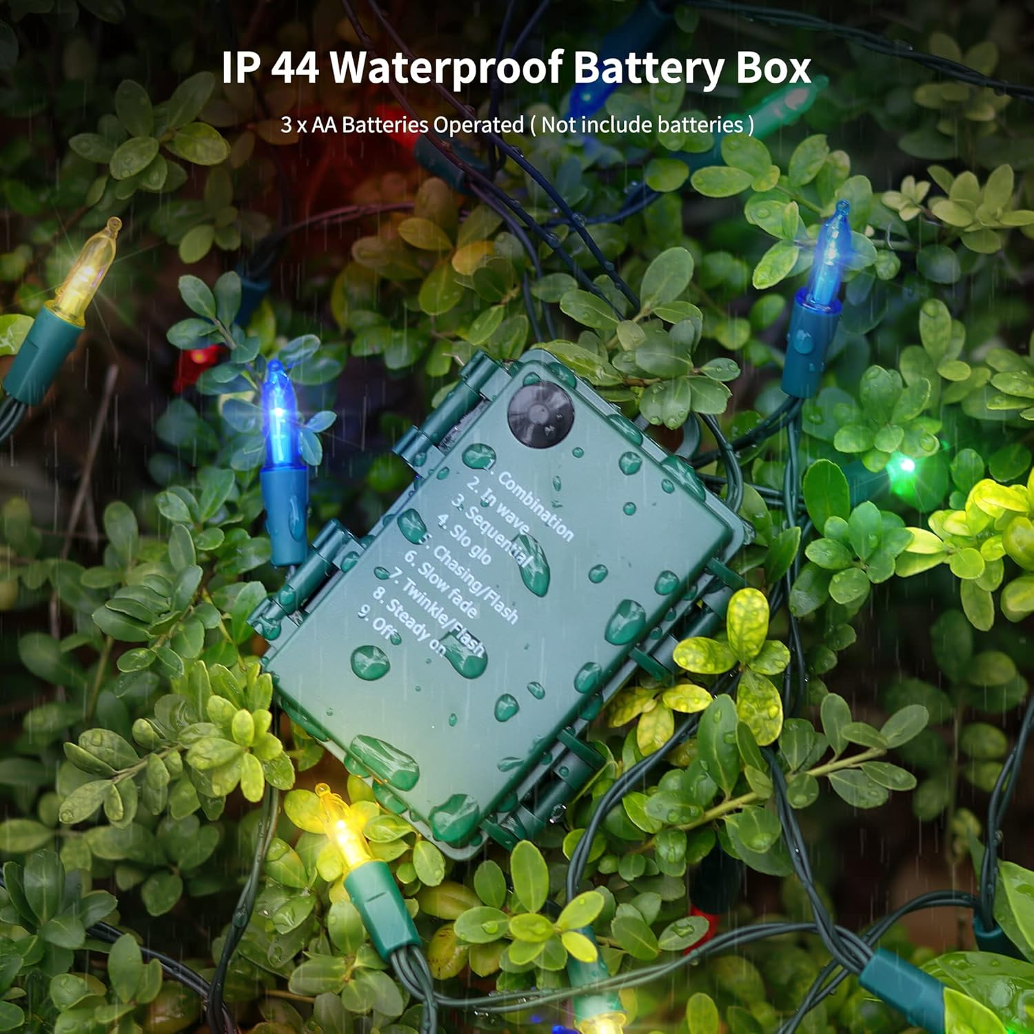 WATERGLIDE Paquete de 2 50 luces LED de Navidad para exteriores, 16 pies, funciona con pilas, mini luces con 8 modos y temporizador, luces de árbol