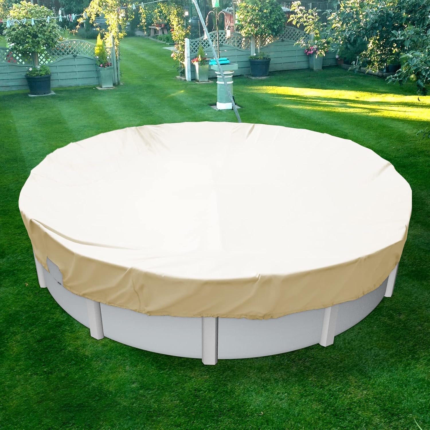 Patio Cubierta redonda de invierno para piscina de 6 pies sobre el suelo, cubierta de seguridad impermeable para piscina, lona con borde de alambre