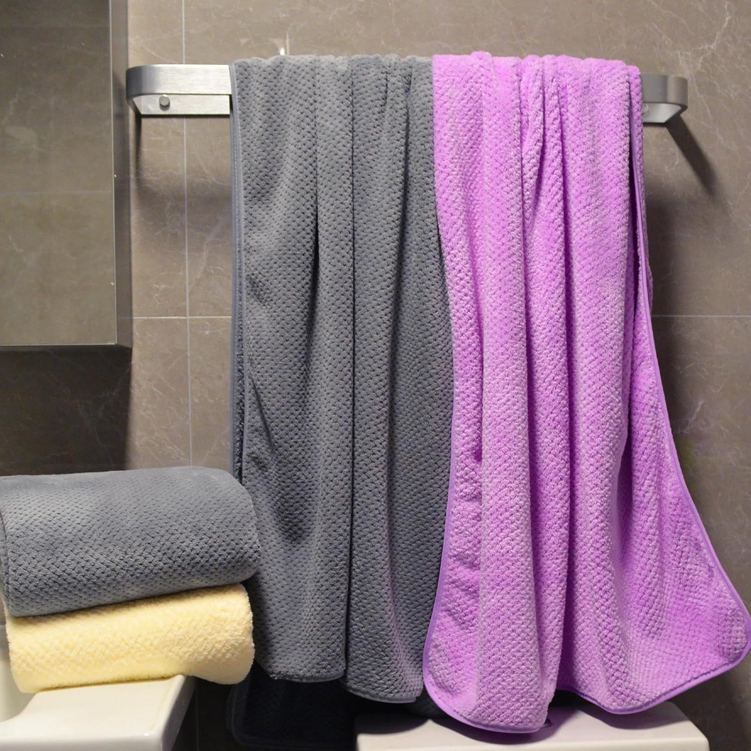 Wuwahold Juego de 2 toallas de baño, tamaño más grande, microfibra súper suave, altamente absorbente, toallas duraderas de secado rápido para baño,