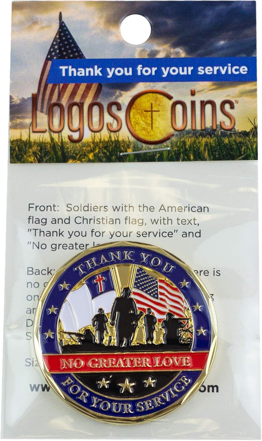 Moneda de veteranos, gracias por su servicio, moneda de desafío militar cristiano, no mayor amor, chapado en color dorado, regalo del día de los
