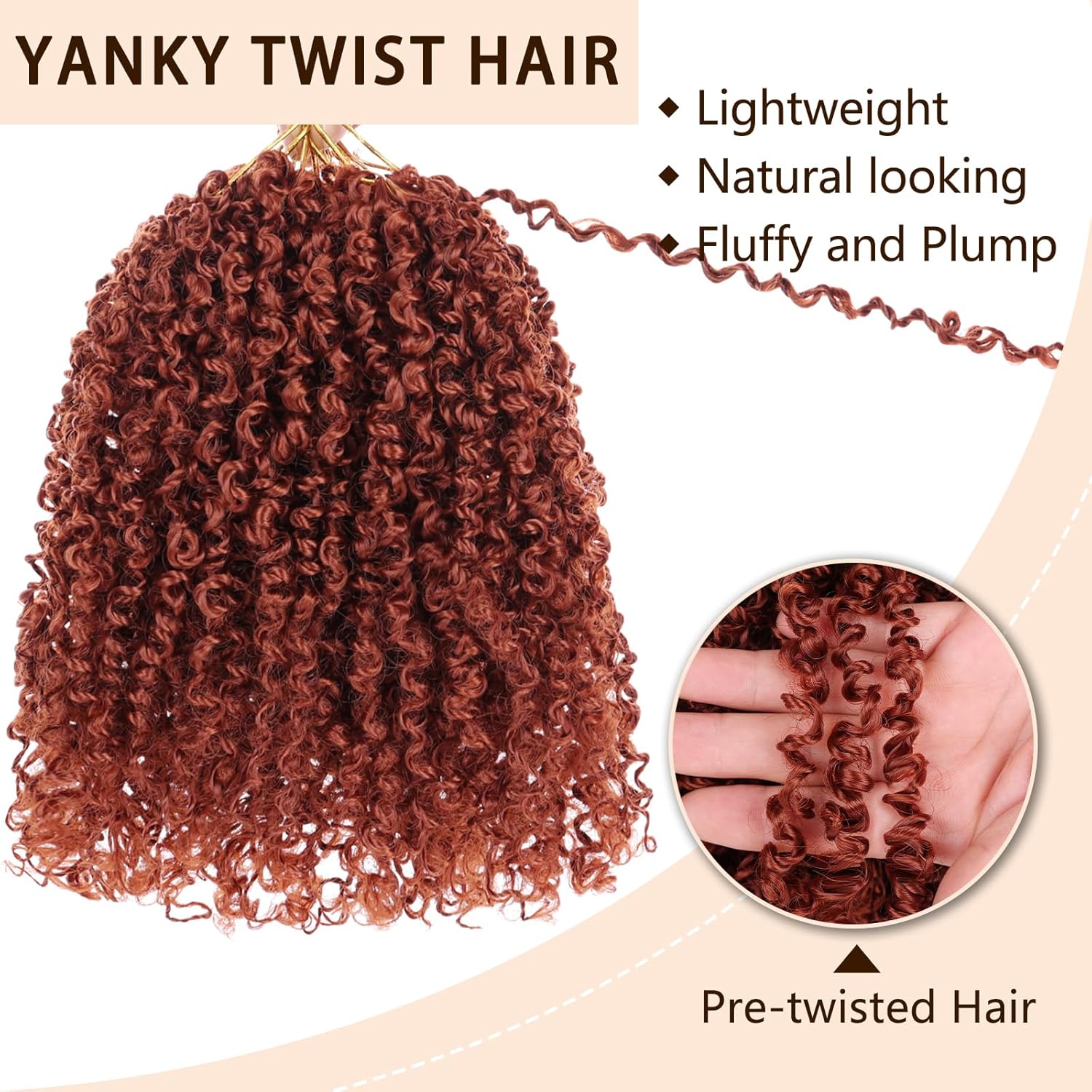 COOKOO Cabello trenzado Yanky Twist de 8 pulgadas, color rojo cobrizo con rizos, 8 paquetes de cabello esponjoso de ganchillo Marlybob pretrenzado,